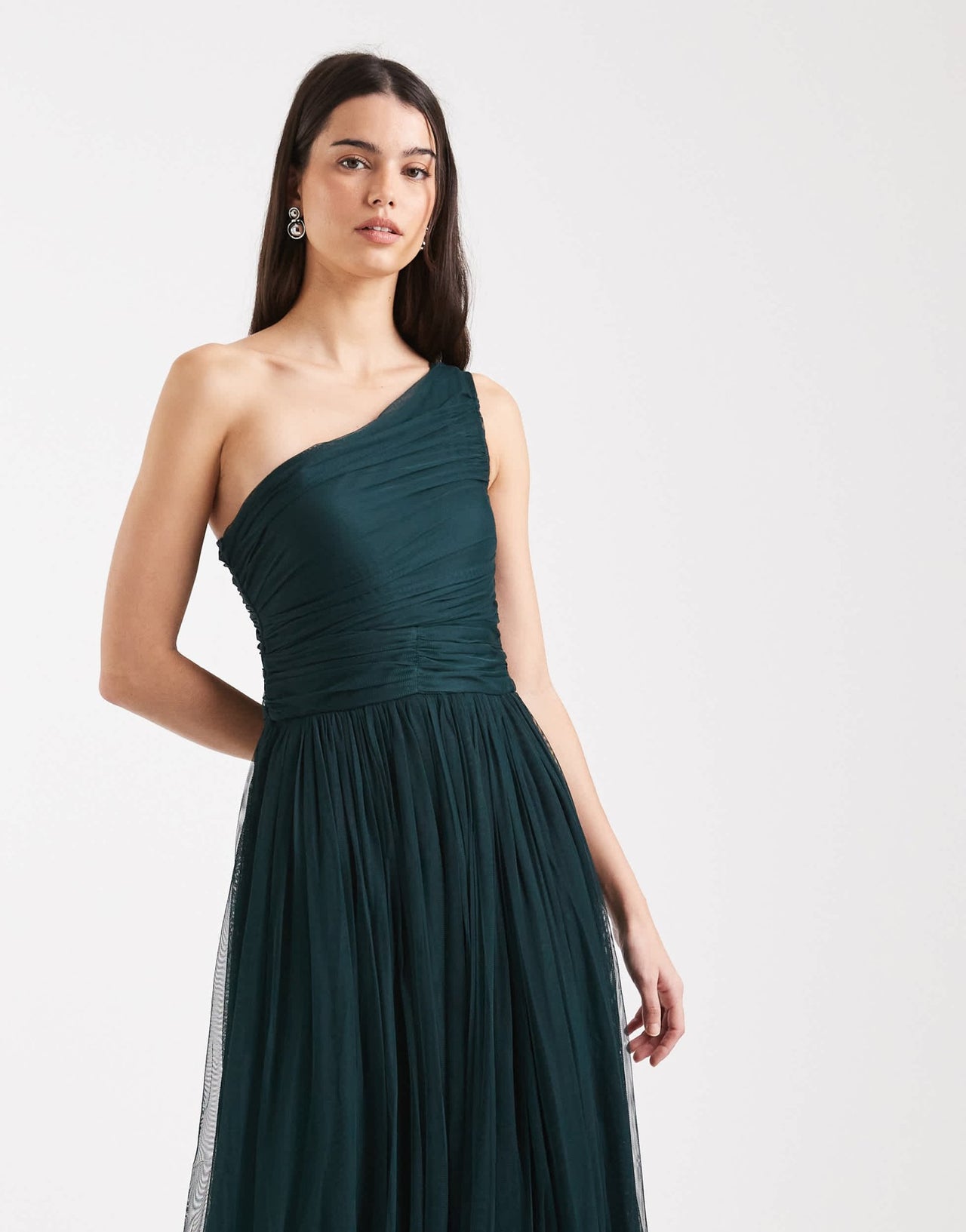 Lace & Beads Bridesmaid one shoulder maxi dress in forest green - ASOS Sample Sale