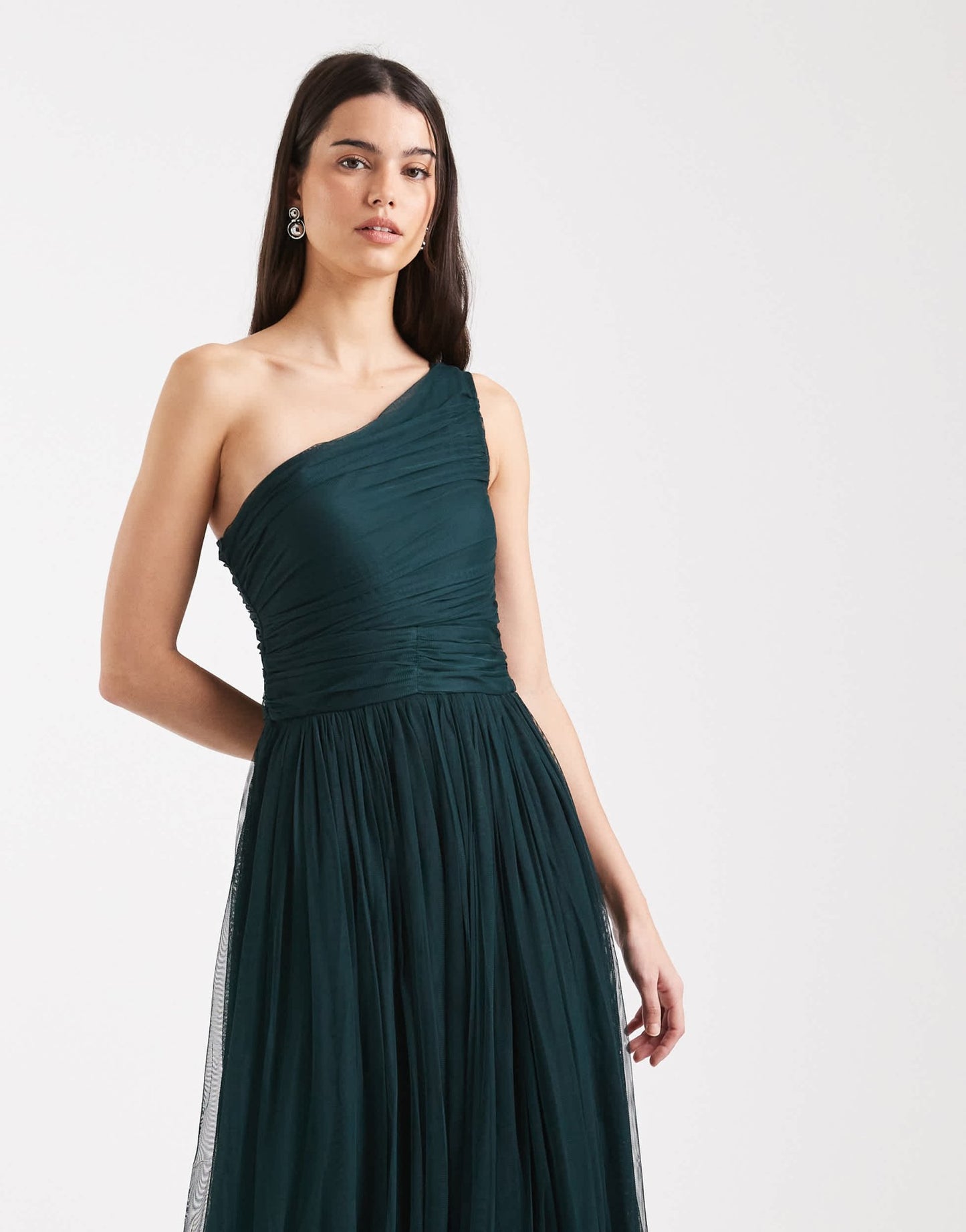 Lace & Beads Bridesmaid one shoulder maxi dress in forest green - ASOS Sample Sale