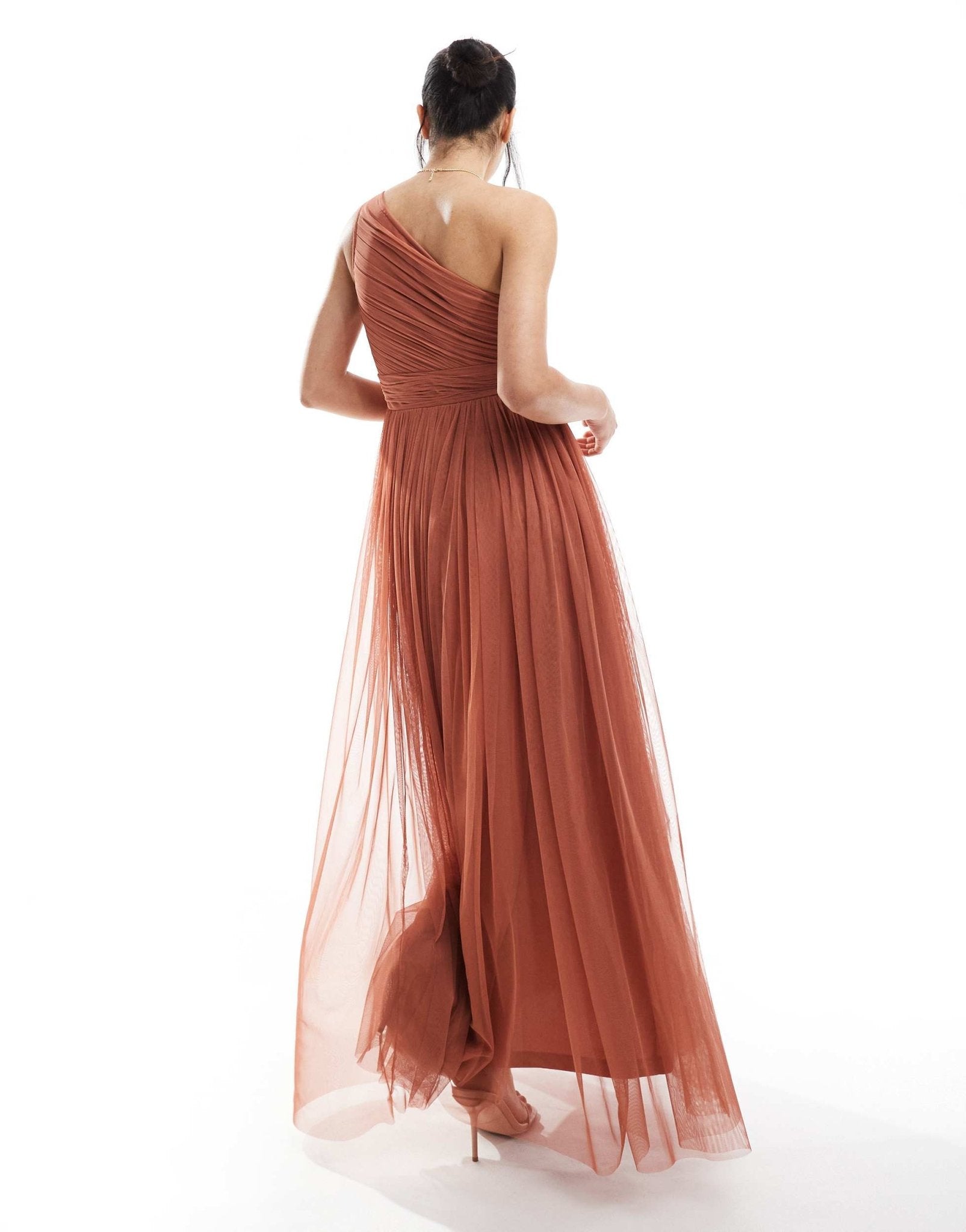 Lace & Beads Bridesmaid one shoulder maxi dress in terracotta - ASOS Sample Sale