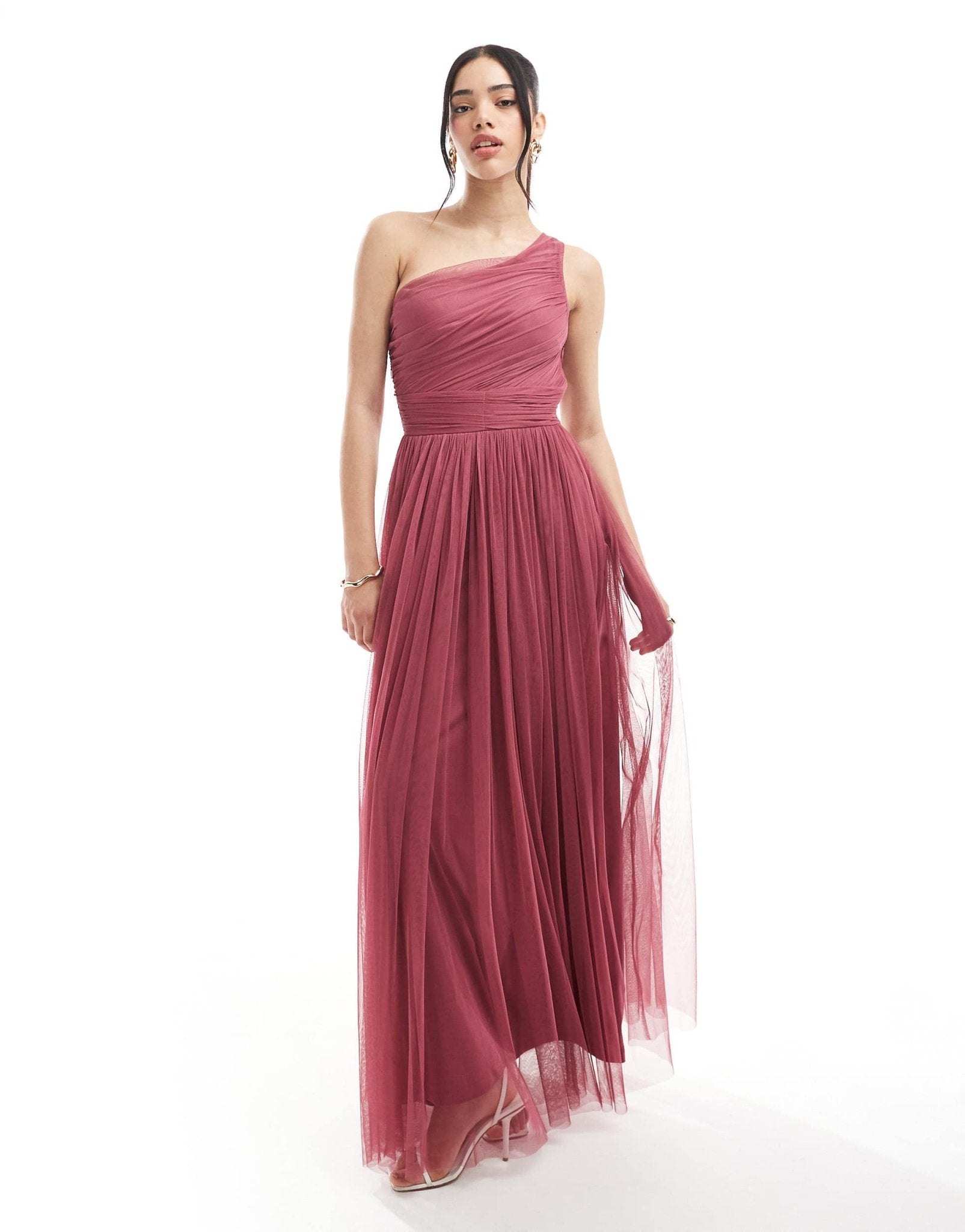 Lace & Beads Bridesmaid one shoulder tulle maxi dress in orchid - ASOS Sample Sale