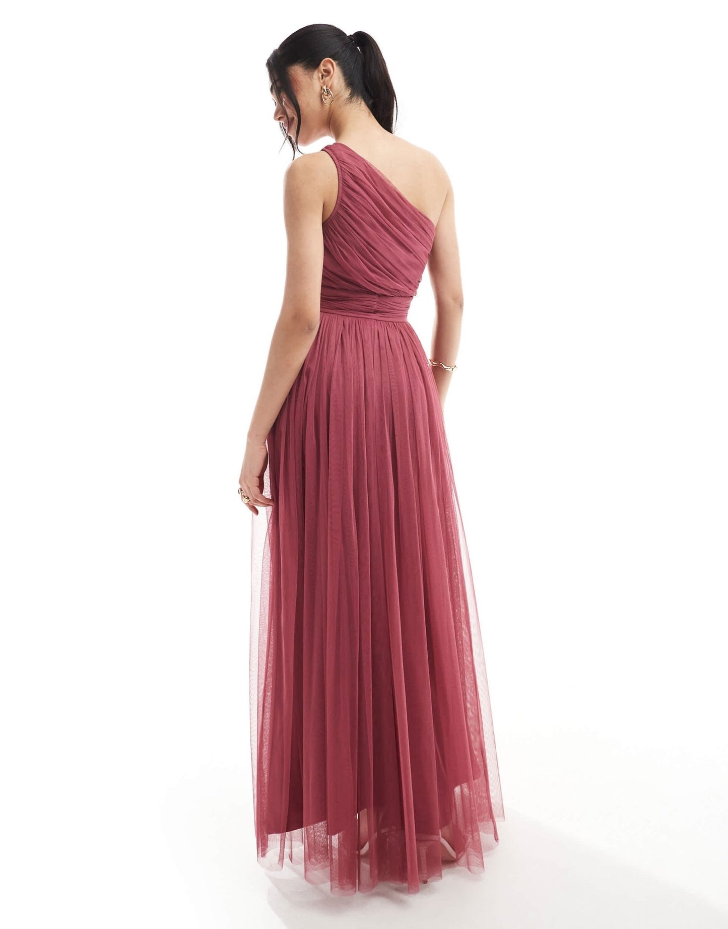 Lace & Beads Bridesmaid one shoulder tulle maxi dress in orchid - ASOS Sample Sale