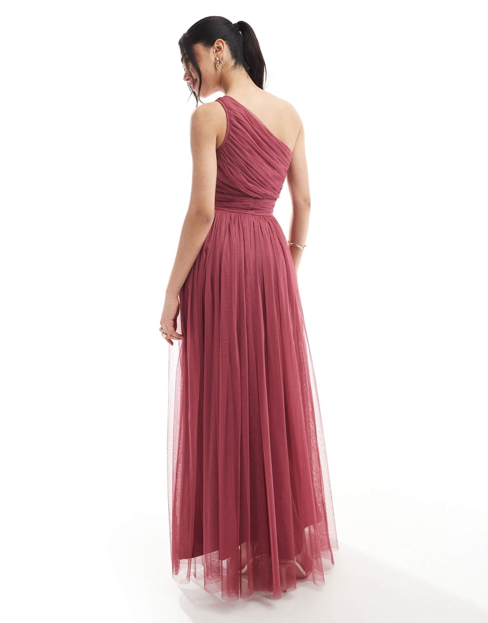Lace & Beads Bridesmaid one shoulder tulle maxi dress in orchid - ASOS Sample Sale