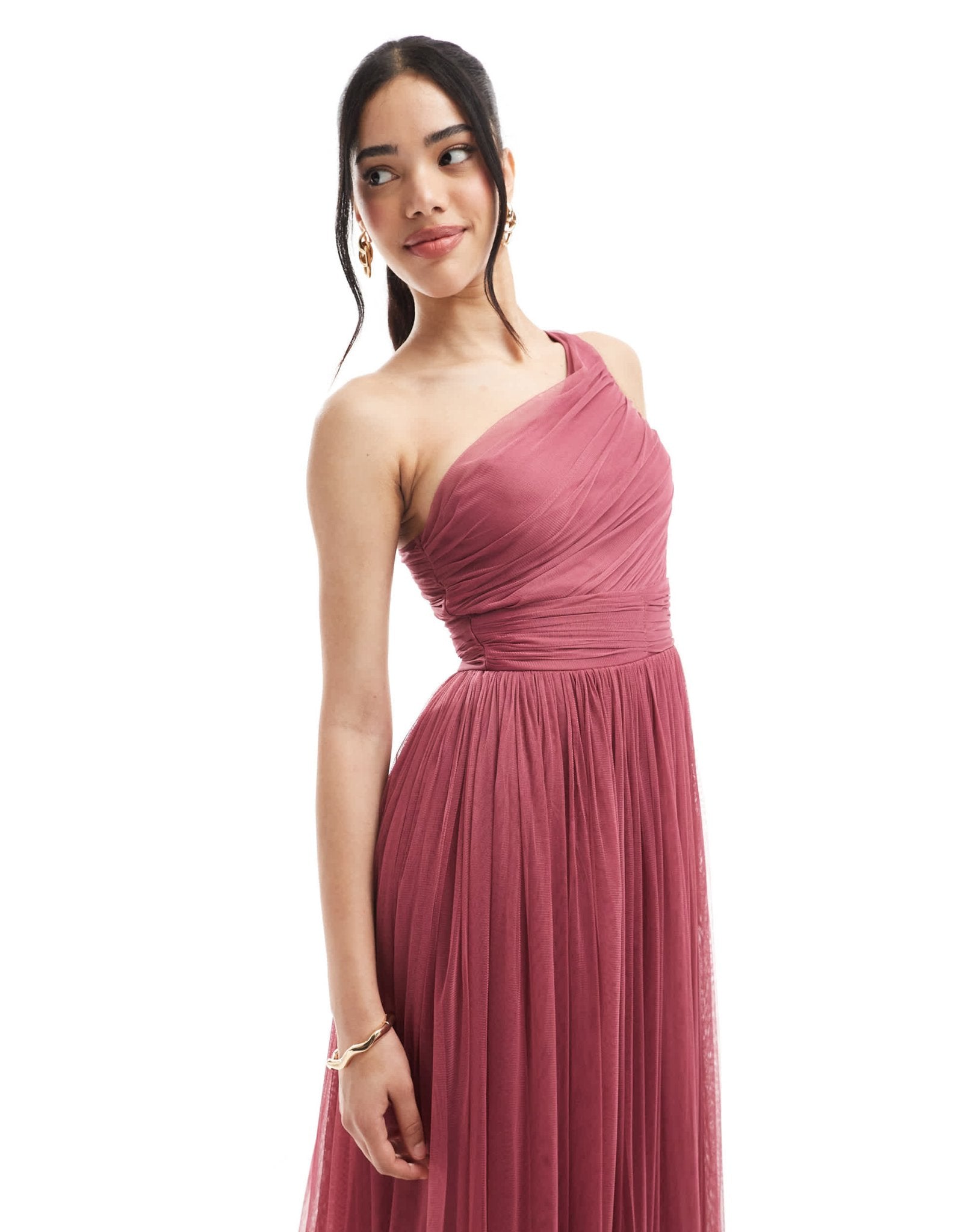 Lace & Beads Bridesmaid one shoulder tulle maxi dress in orchid - ASOS Sample Sale
