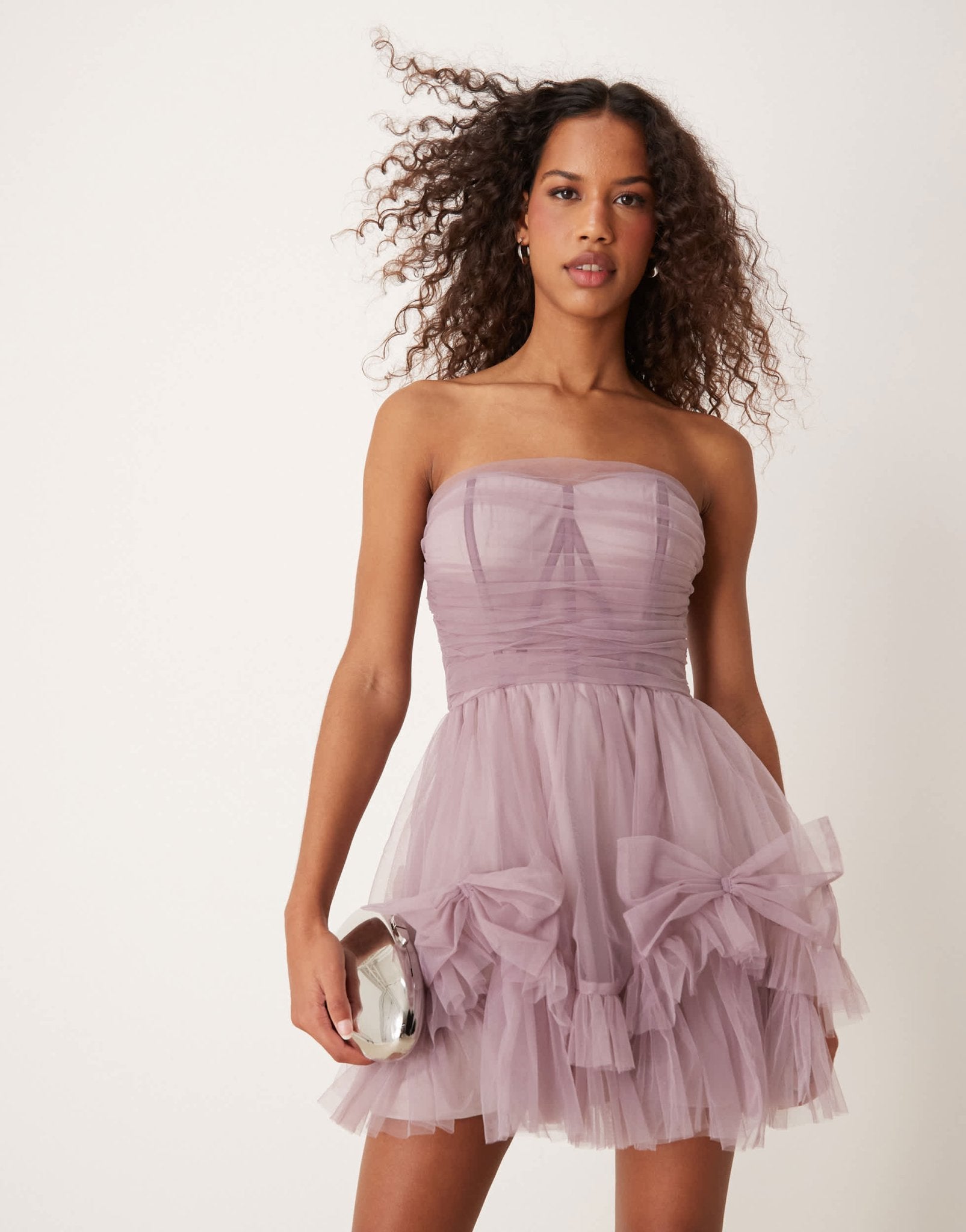 chinese dress ladies Lace & Beads corset overlay mini dress in lilac grey – ASOS Sample Sale