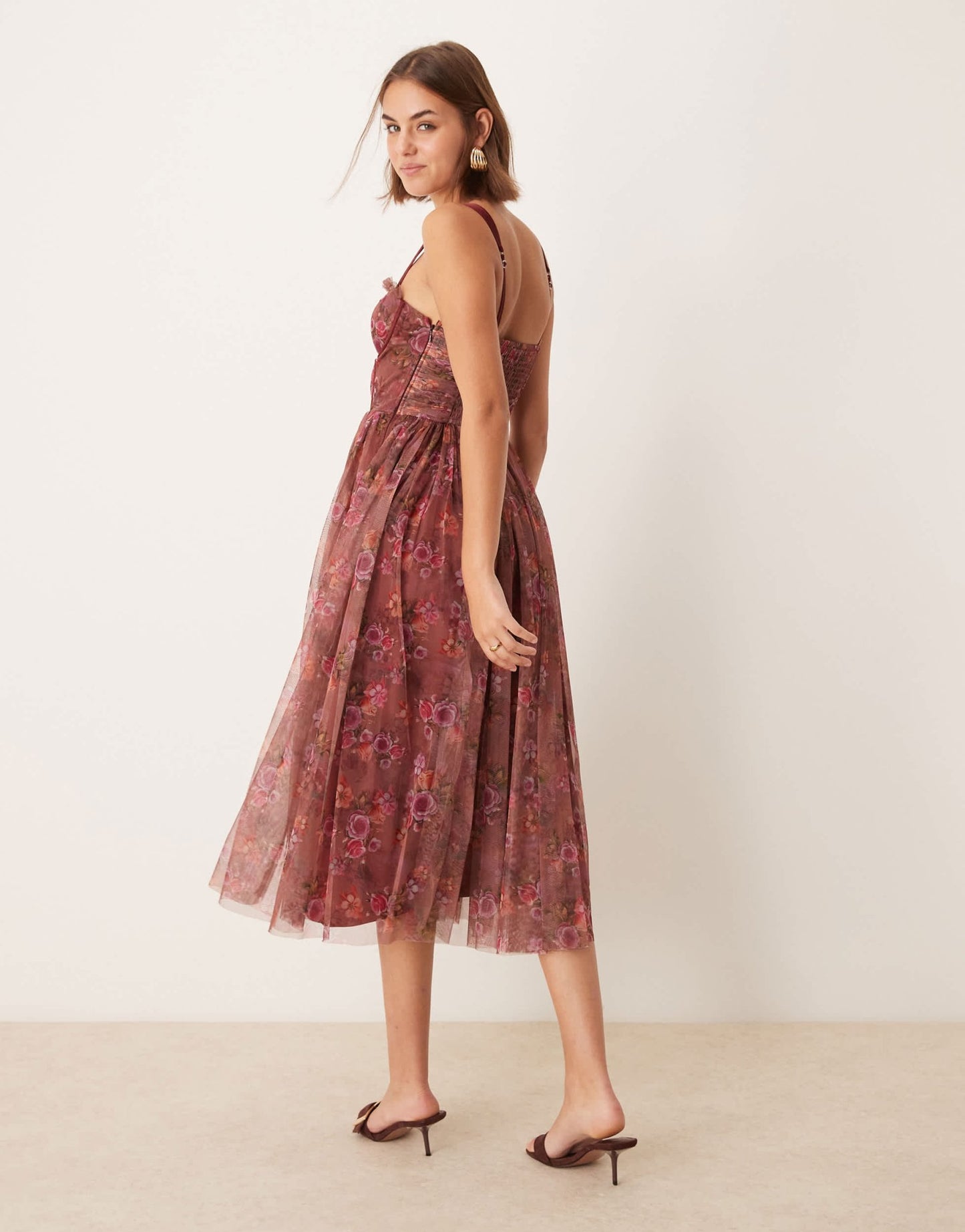Lace & Beads corset tulle midaxi dress in purple floral - ASOS Sample Sale