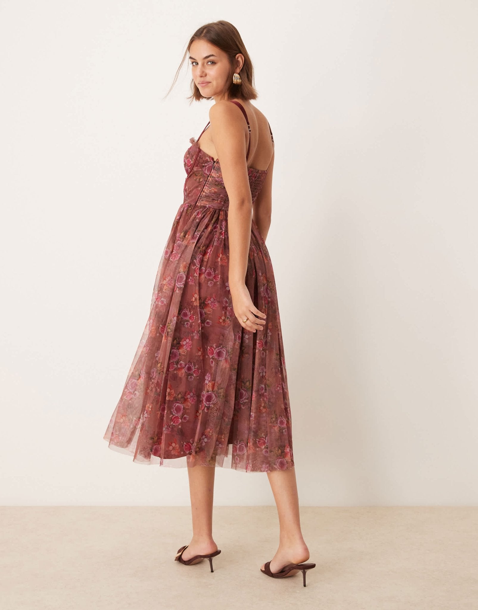 Lace & Beads corset tulle midaxi dress in purple floral - ASOS Sample Sale