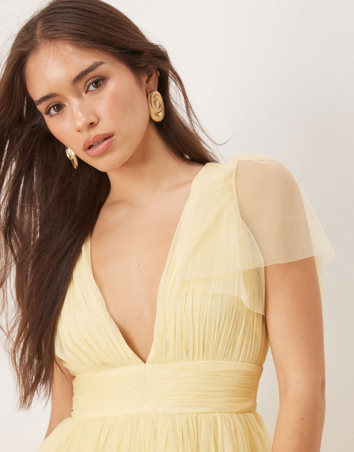 Lace & Beads flutter sleeve mini dress in buttercup - ASOS Sample Sale