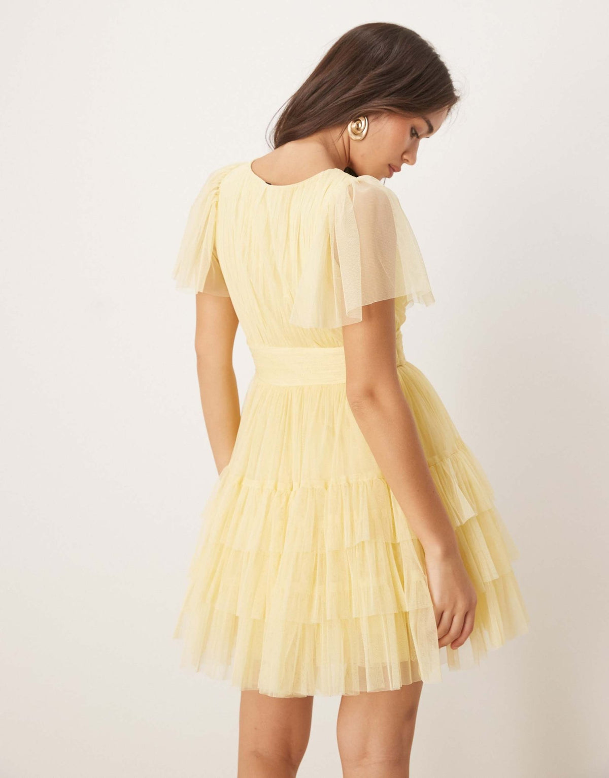 Lace & Beads flutter sleeve mini dress in buttercup - ASOS Sample Sale
