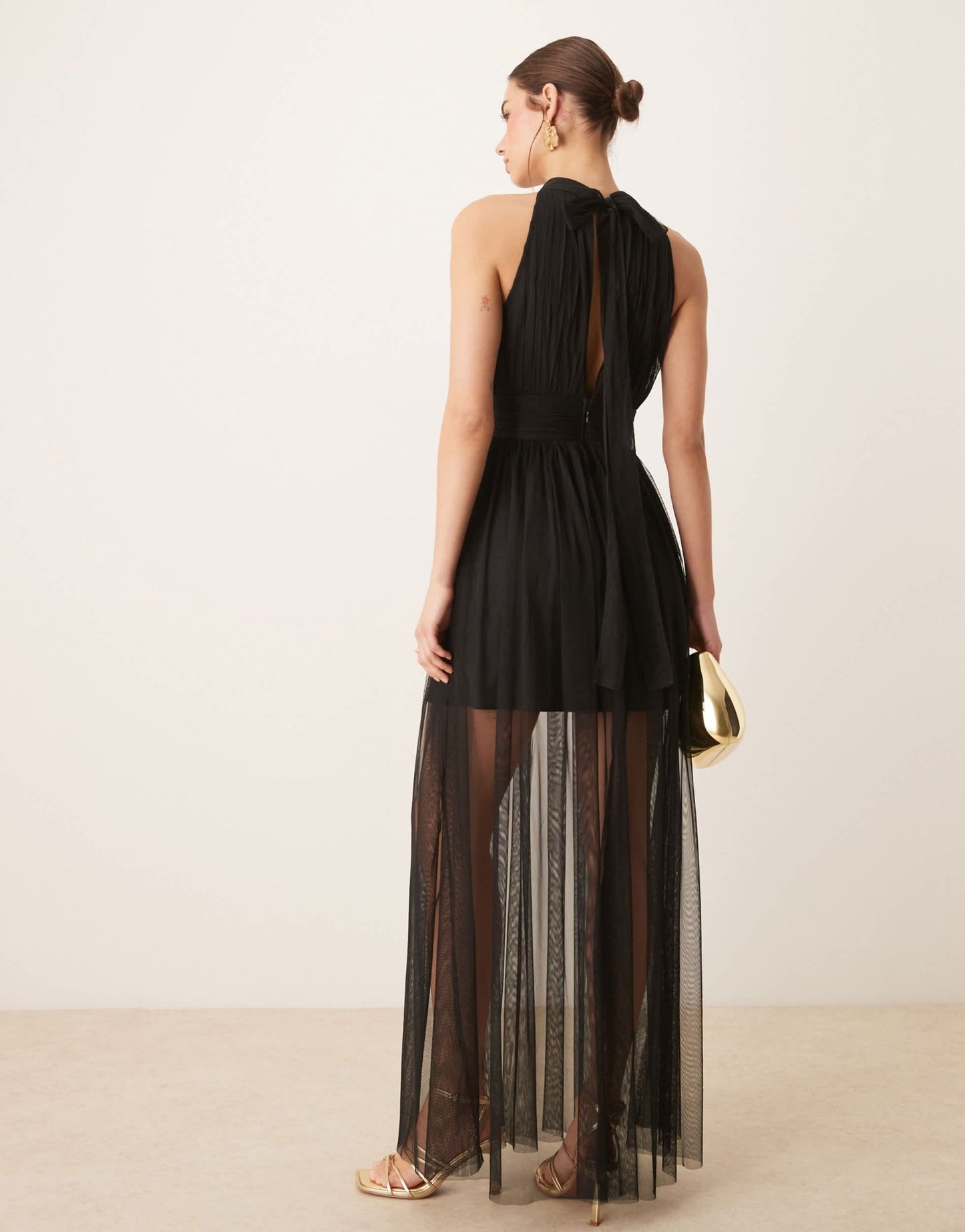 Lace & Beads halter neck tulle sheer skirt maxi dress in black - BLACK - ASOS Sample Sale