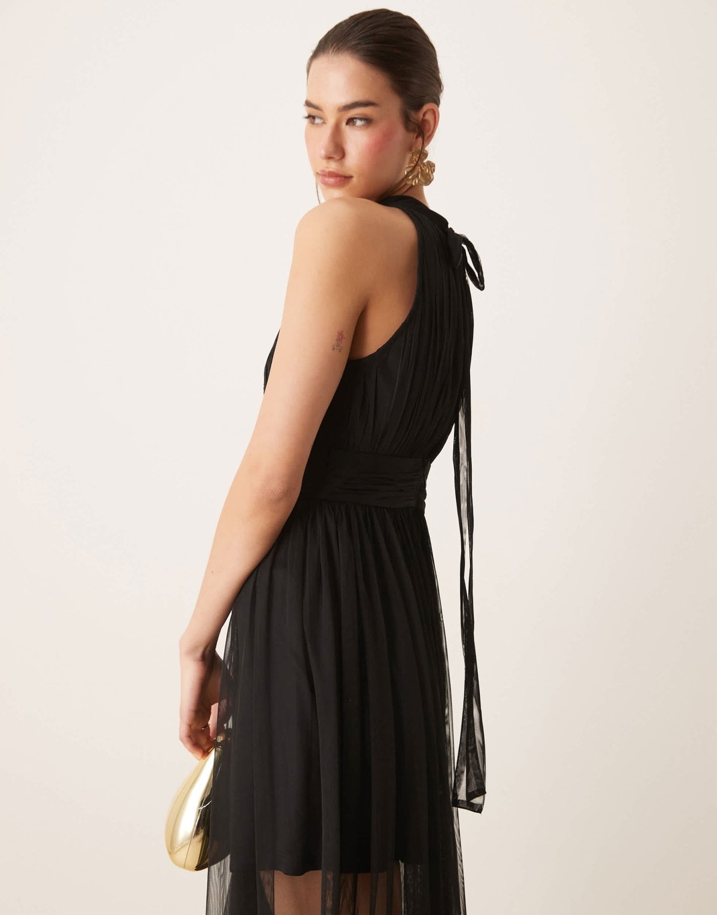 Lace & Beads halter neck tulle sheer skirt maxi dress in black - BLACK - ASOS Sample Sale