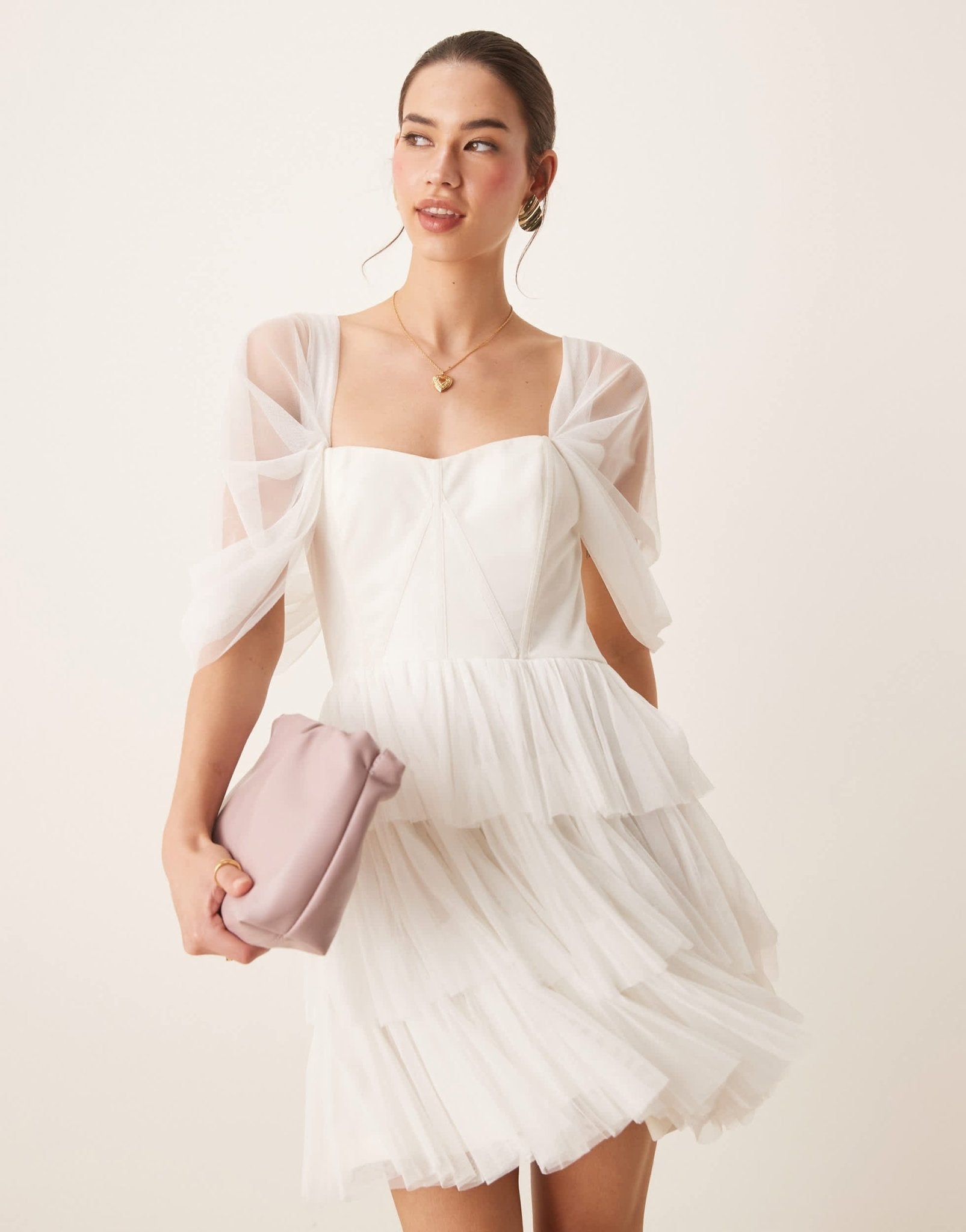 Lace & Beads off shoulder corset tulle mini dress in ivory - ASOS Sample Sale