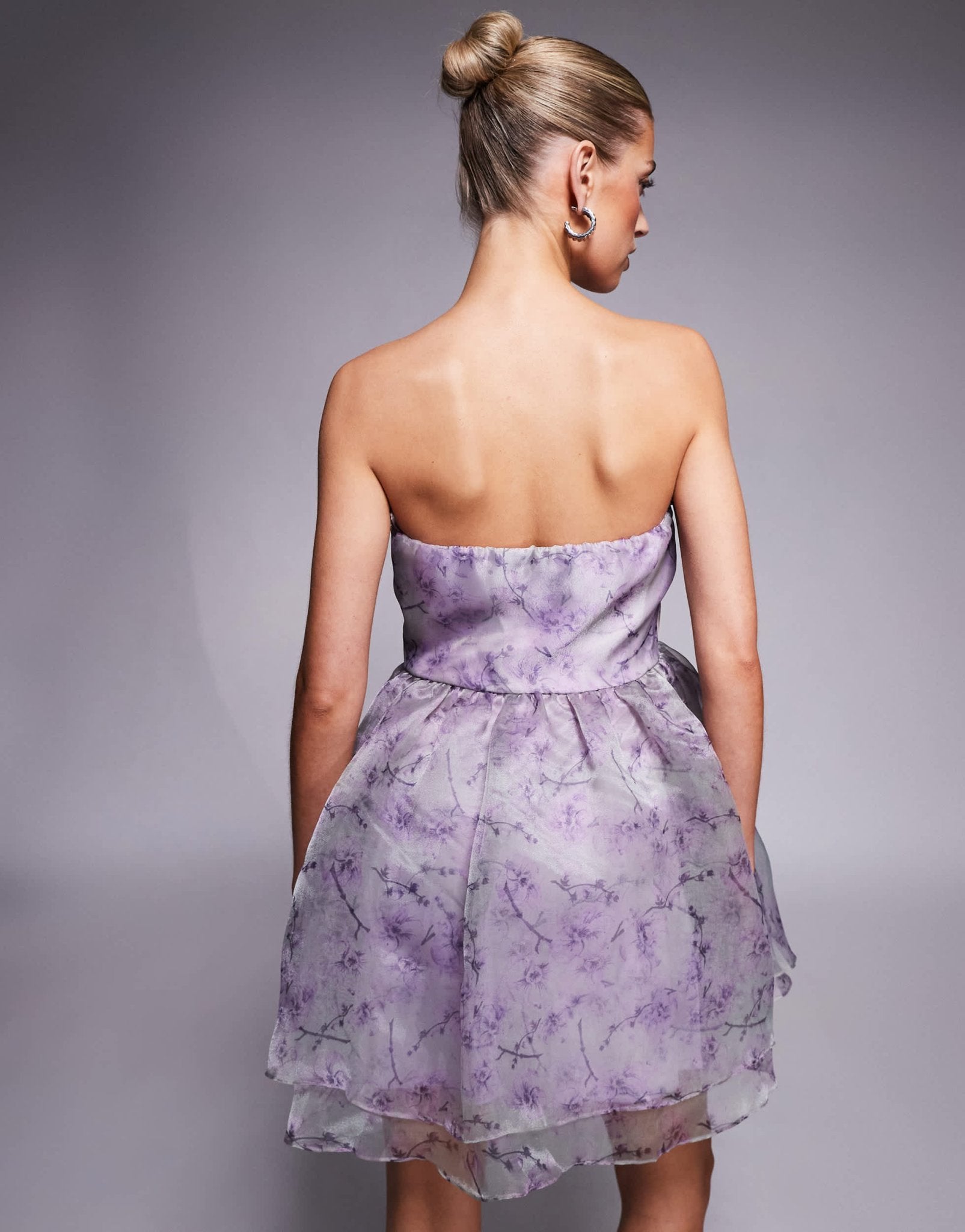 Lace & Beads organza babydoll micro mini dress in lavender lilac