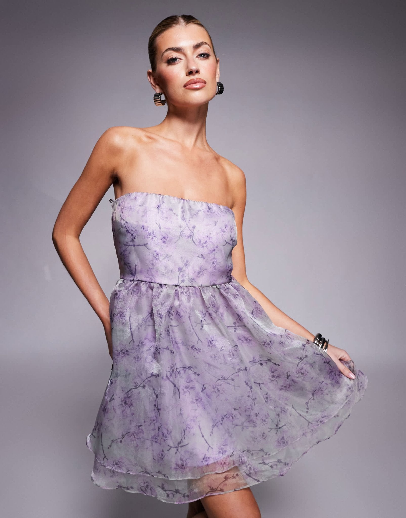 Lace & Beads organza babydoll micro mini dress in lavender lilac - ASOS Sample Sale