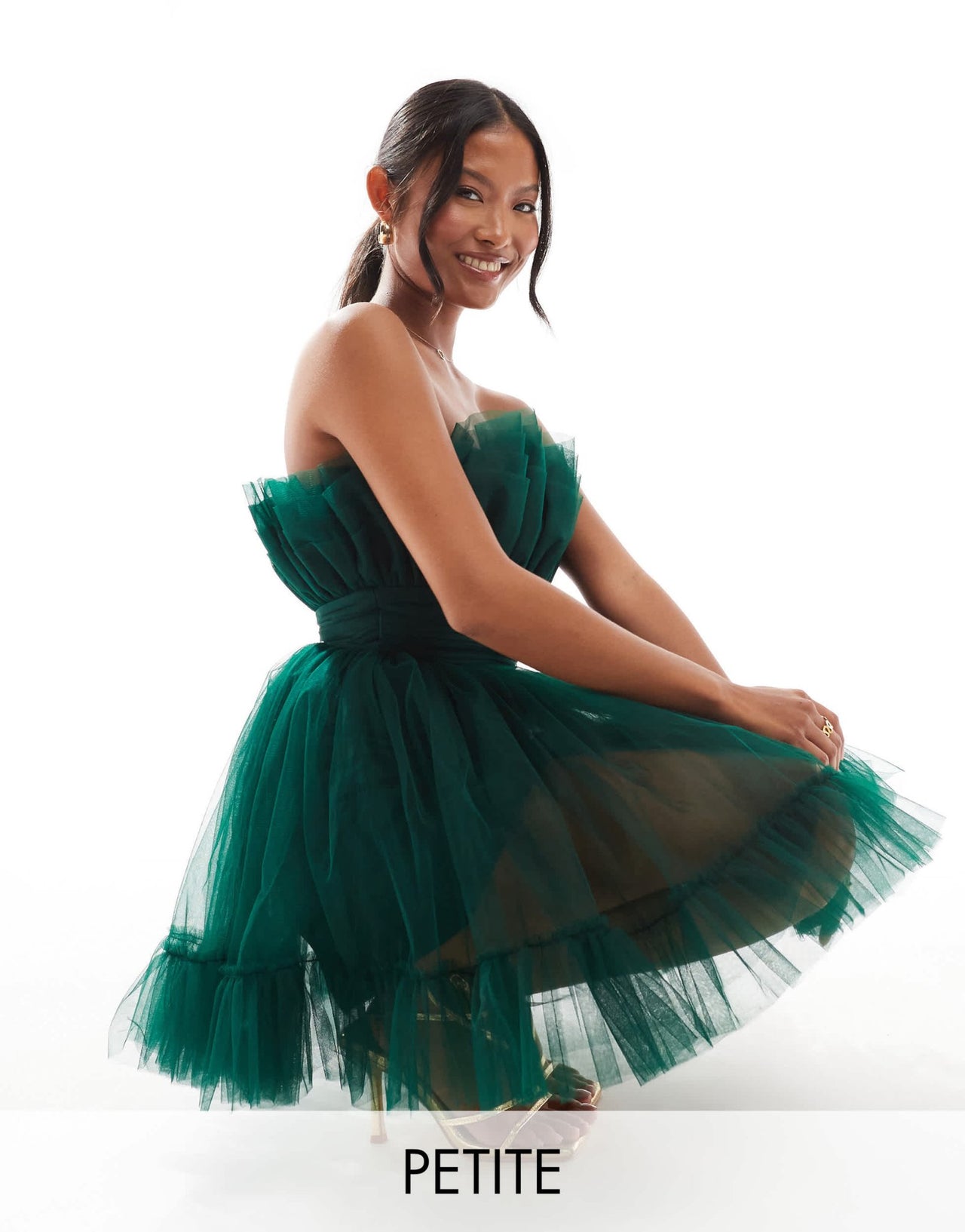 Lace & Beads Petite bandeau structured mini dress in emerald green