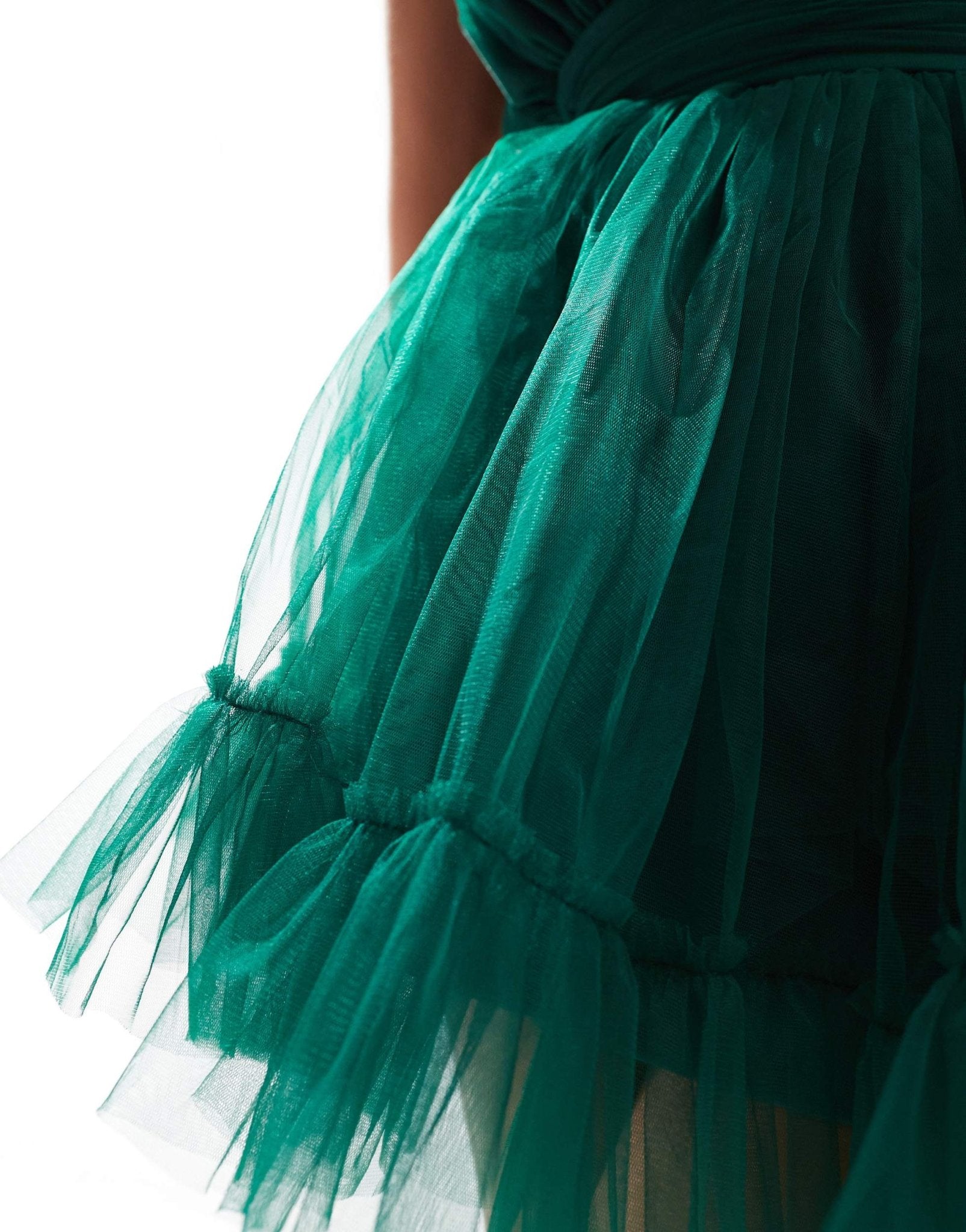 Lace & Beads Petite bandeau structured mini dress in emerald green - ASOS Sample Sale