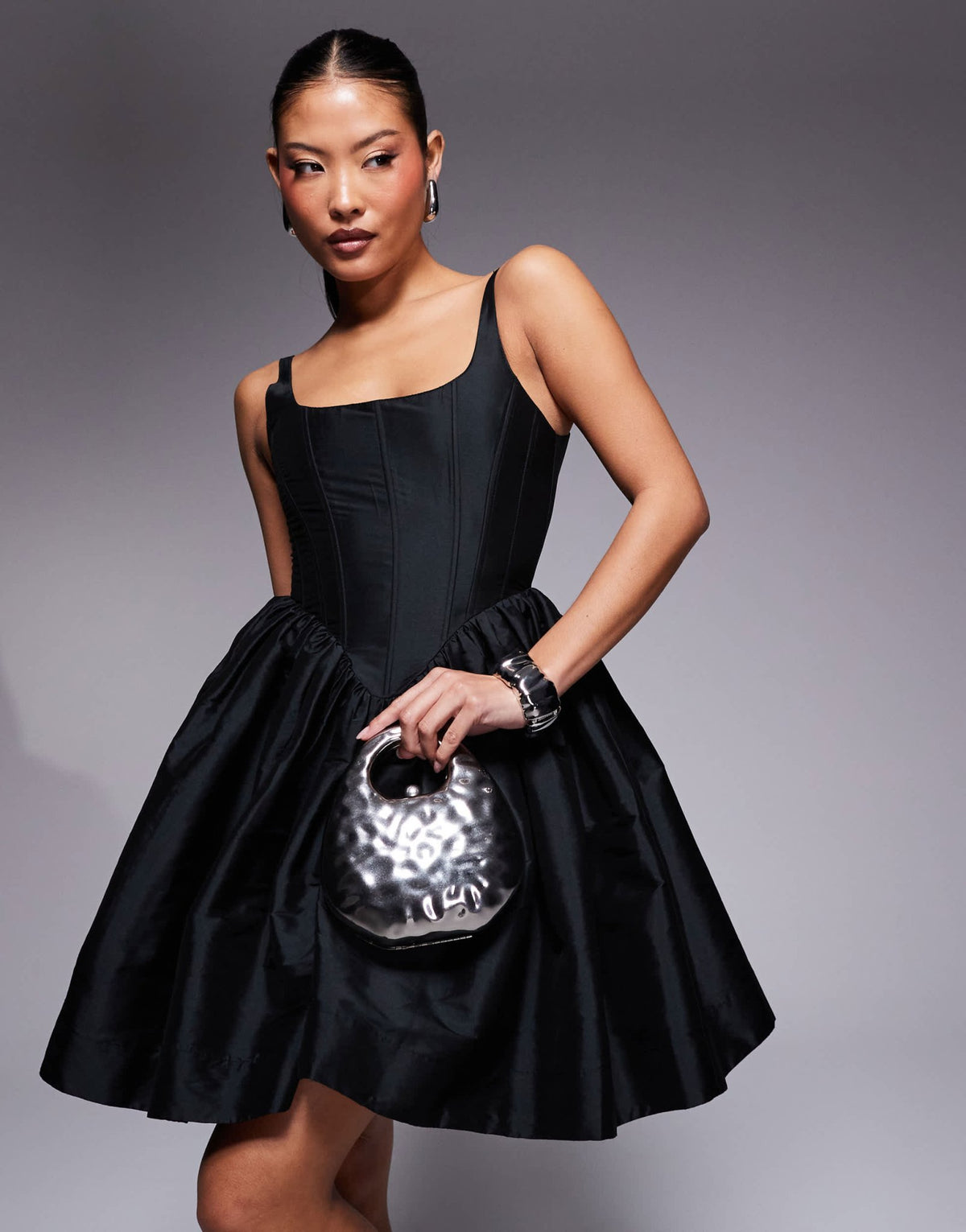 Lace & Beads Petite corset taffeta mini dress in black - ASOS Sample Sale