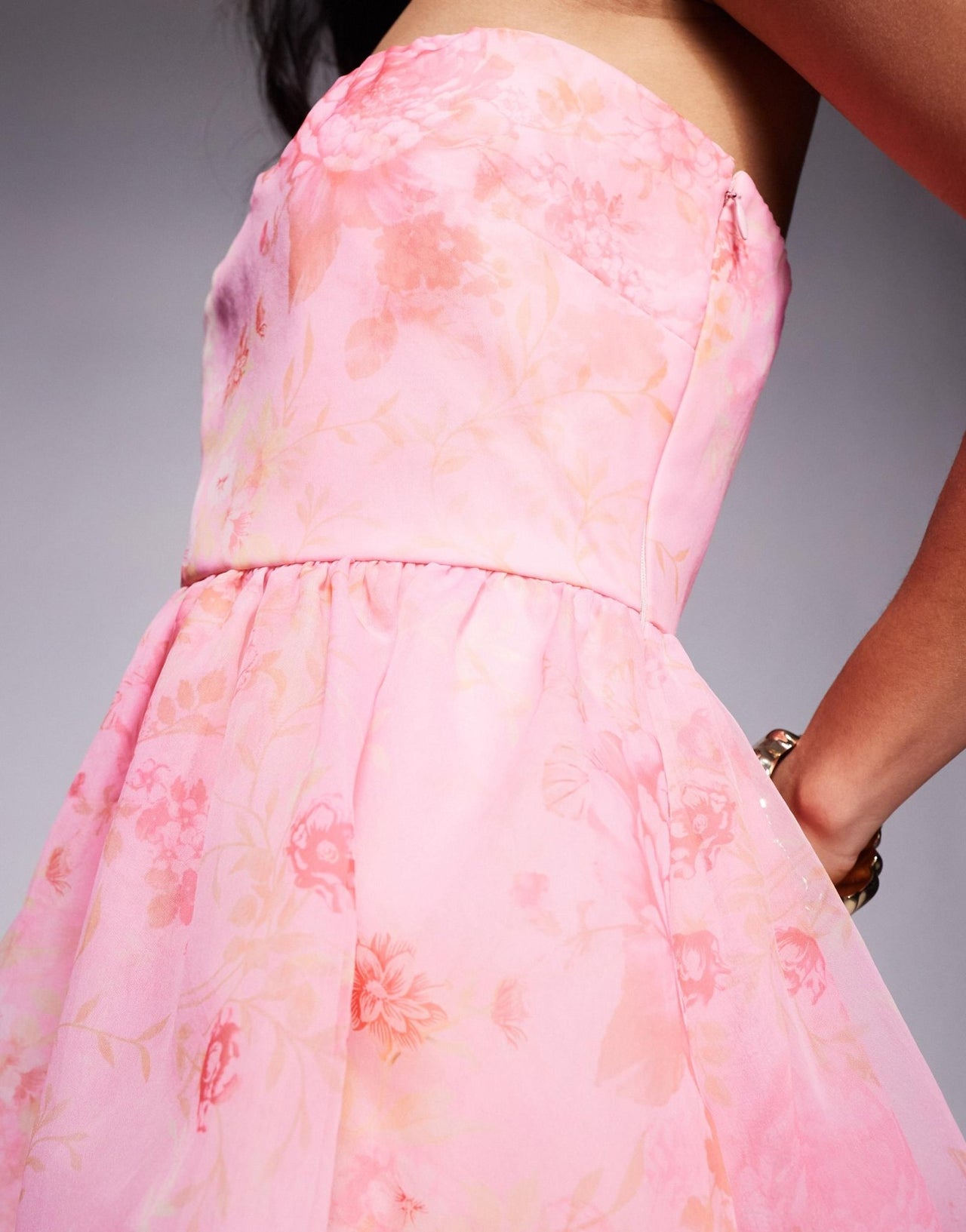 Lace & Beads Petite organza babydoll micro mini dress in baby pink floral - ASOS Sample Sale