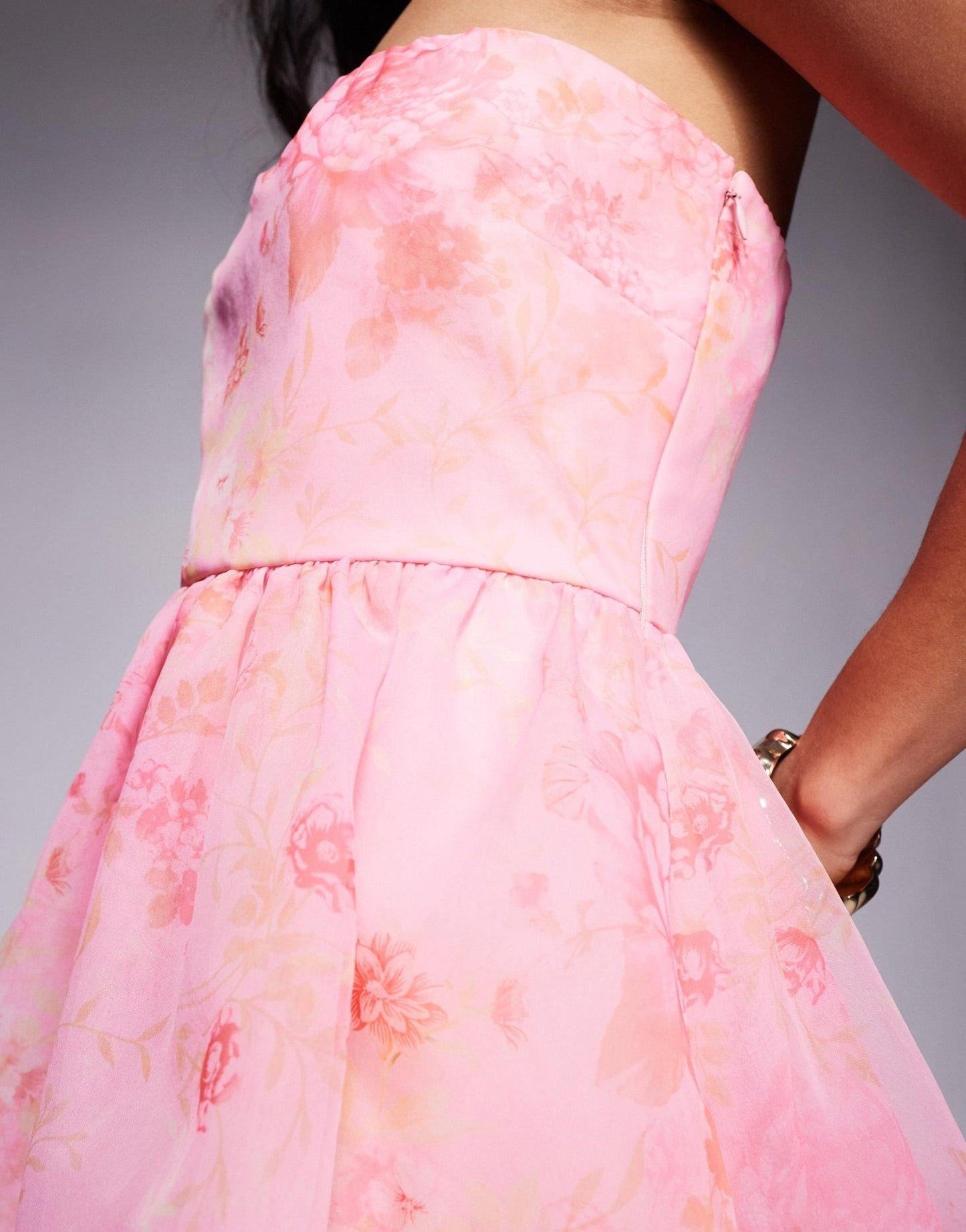 Lace & Beads Petite organza babydoll micro mini dress in baby pink floral - ASOS Sample Sale