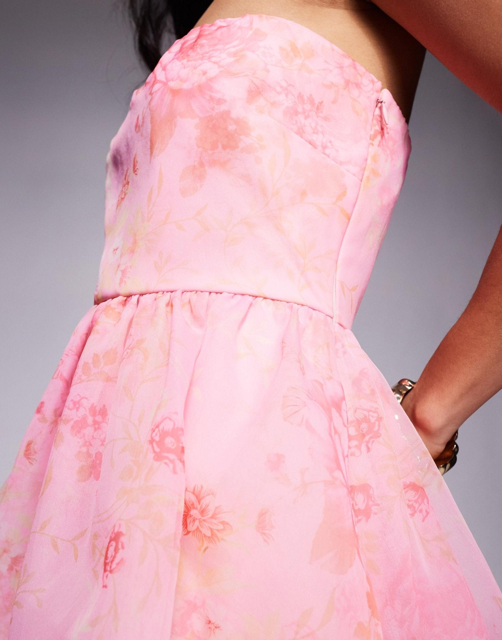 Lace & Beads Petite organza babydoll micro mini dress in baby pink floral - ASOS Sample Sale