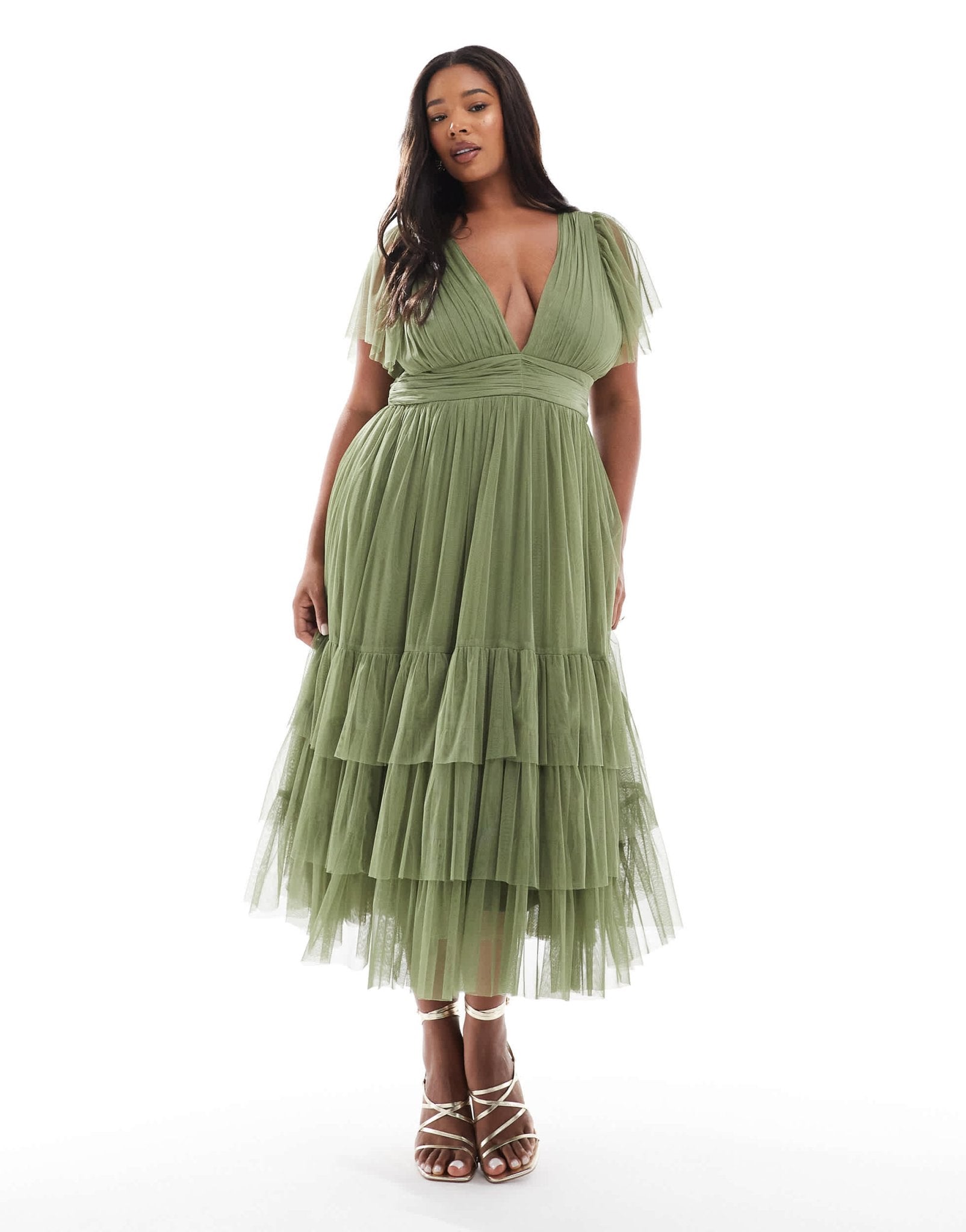 Lace & Beads Plus Bridesmaid Madison midi dress in soft olive - ASOS Sample Sale