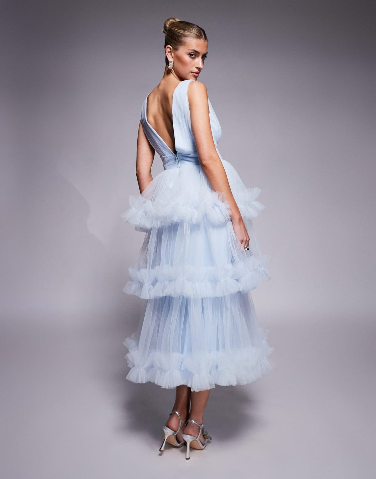 Lace & Beads ruffle tiered midaxi dress in sky blue - ASOS Sample Sale