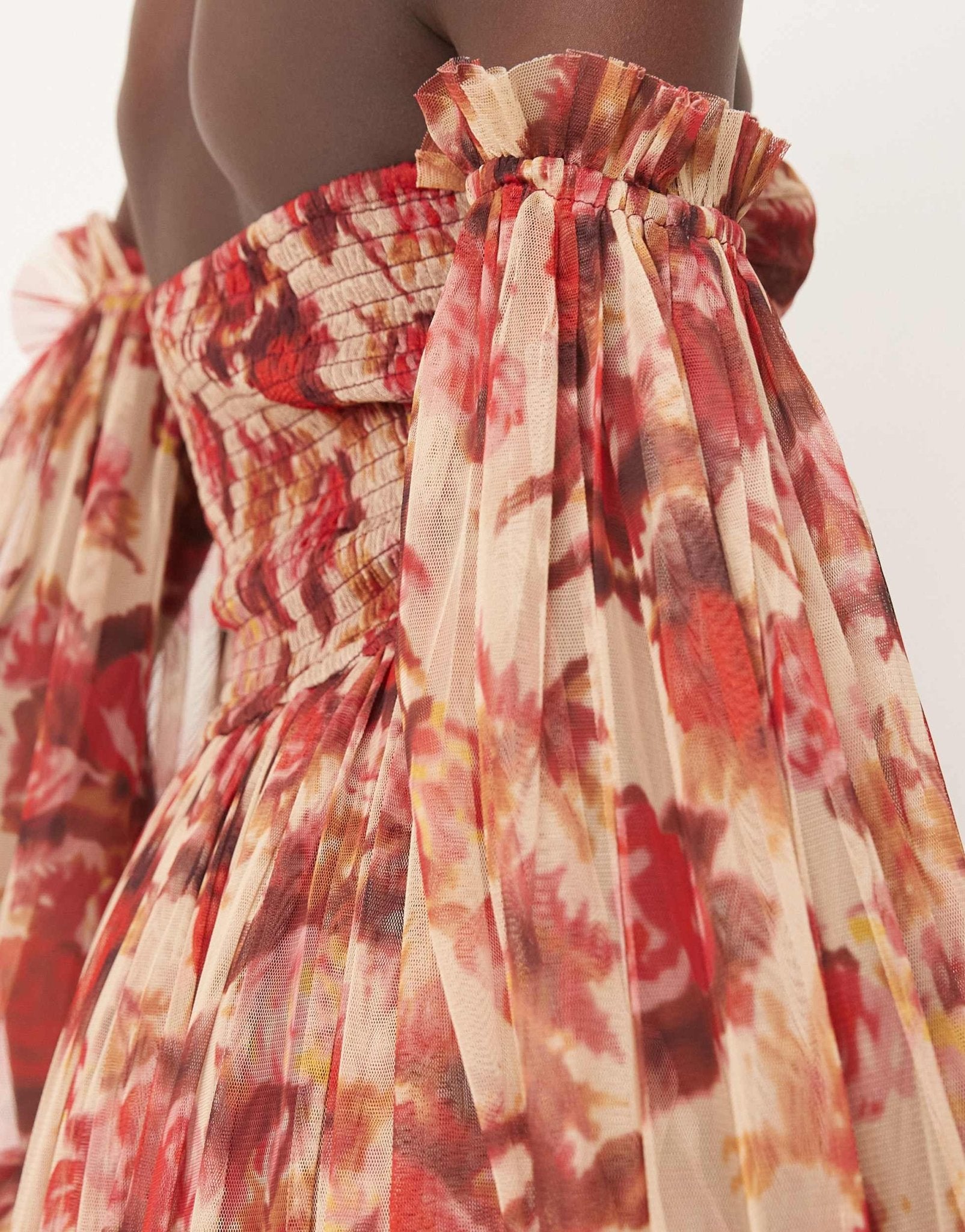 Lace & Beads sheer sleeve tulle ruffle maxi dress in rose floral - ASOS Sample Sale