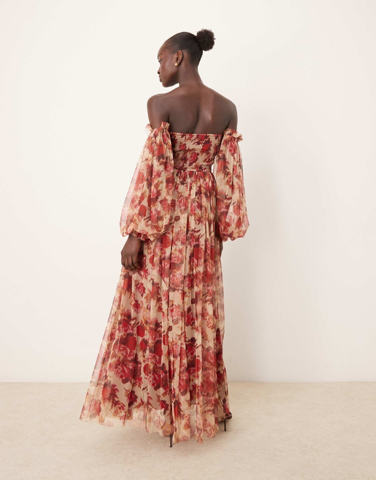 Lace & Beads sheer sleeve tulle ruffle maxi dress in rose floral - ASOS Sample Sale
