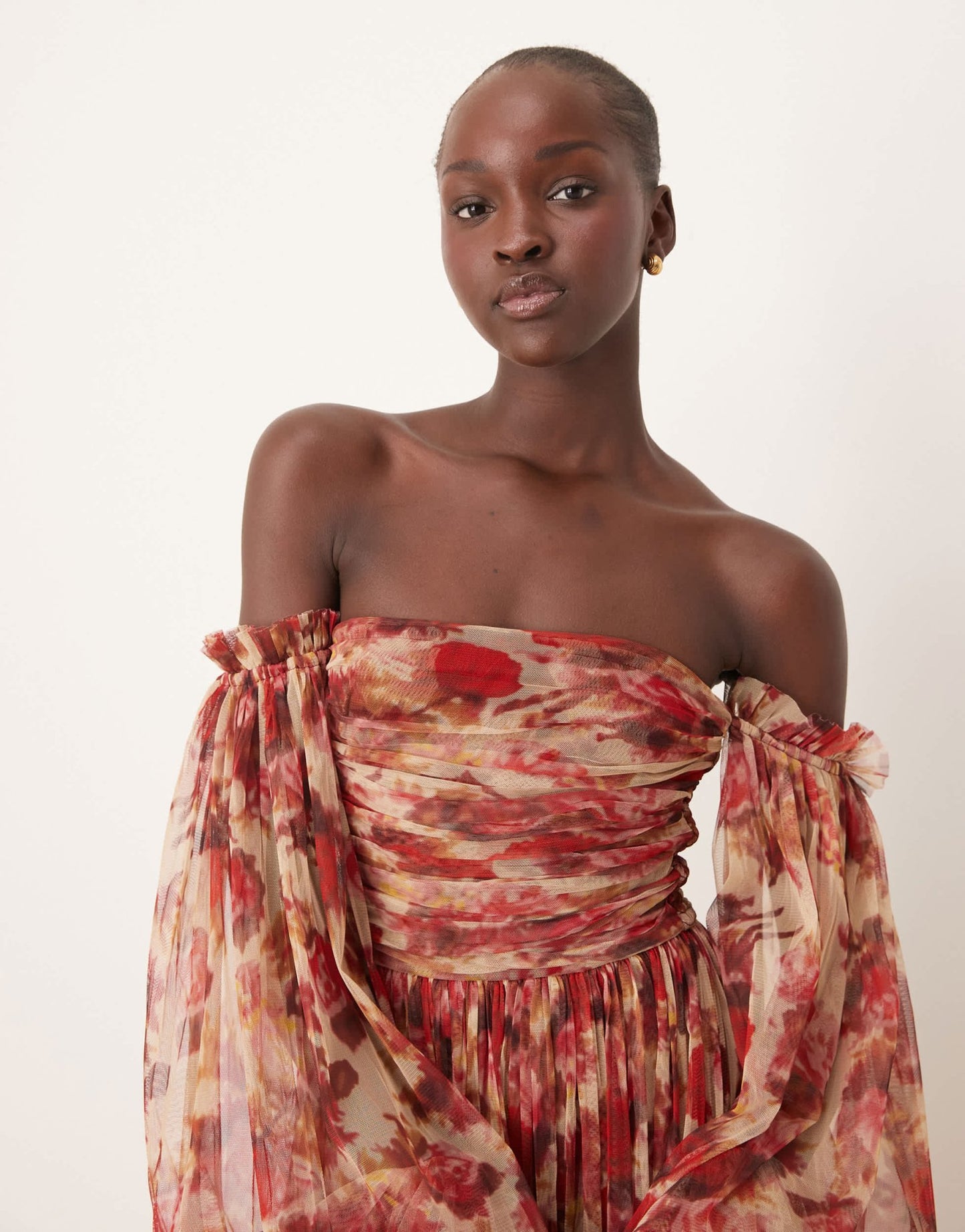 Lace & Beads sheer sleeve tulle ruffle maxi dress in rose floral - ASOS Sample Sale