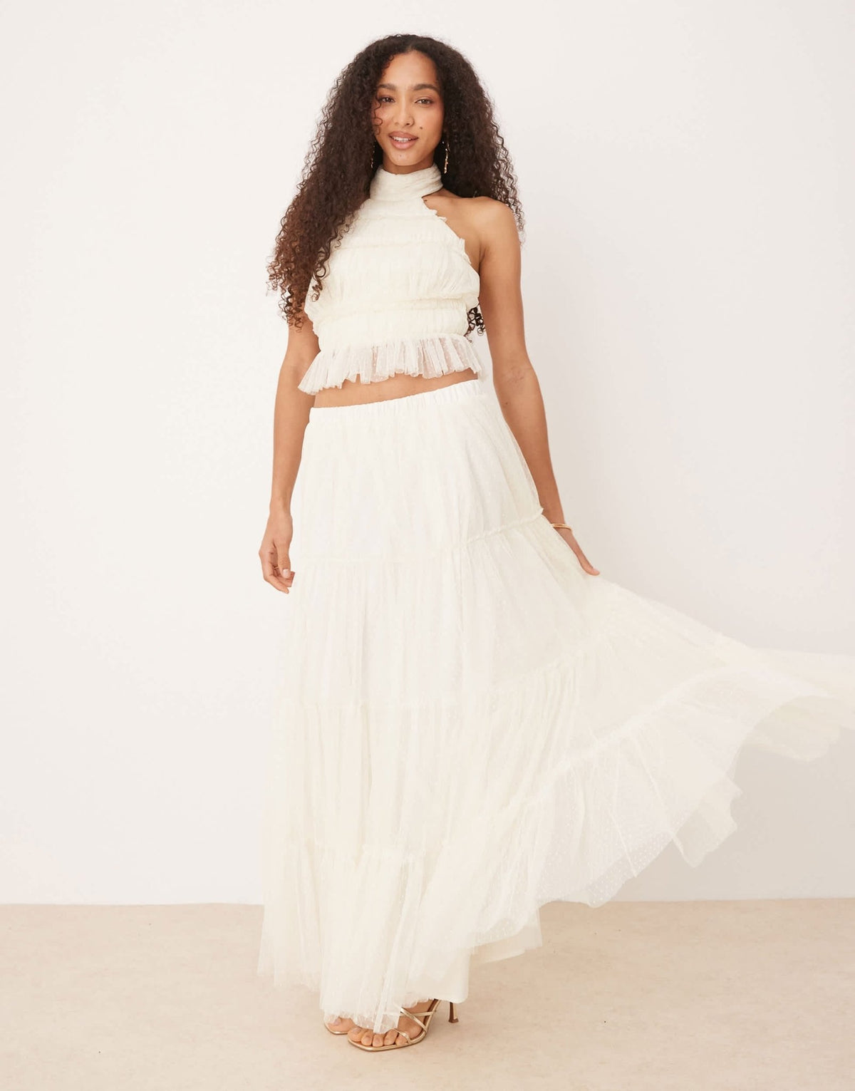 Lace & Beads shirred backless top co-ord in ivory - ASOS Sample Sale