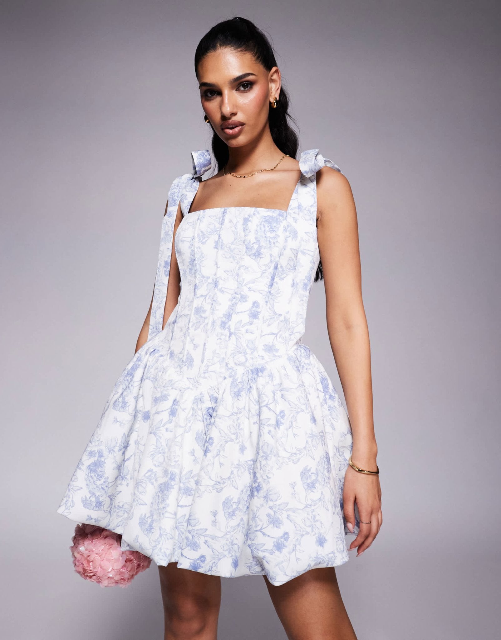 Lavish Alice bubble hem mini dress in blue print - ASOS Sample Sale