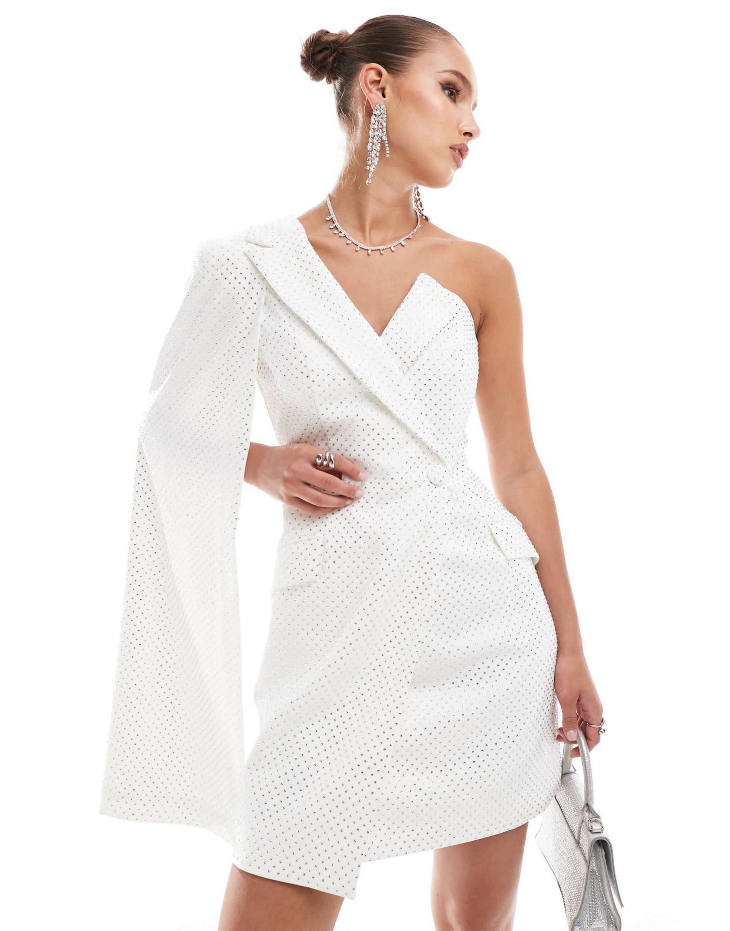 Lavish Alice crystal embellished cape blazer dress in white - ASOS Sample Sale