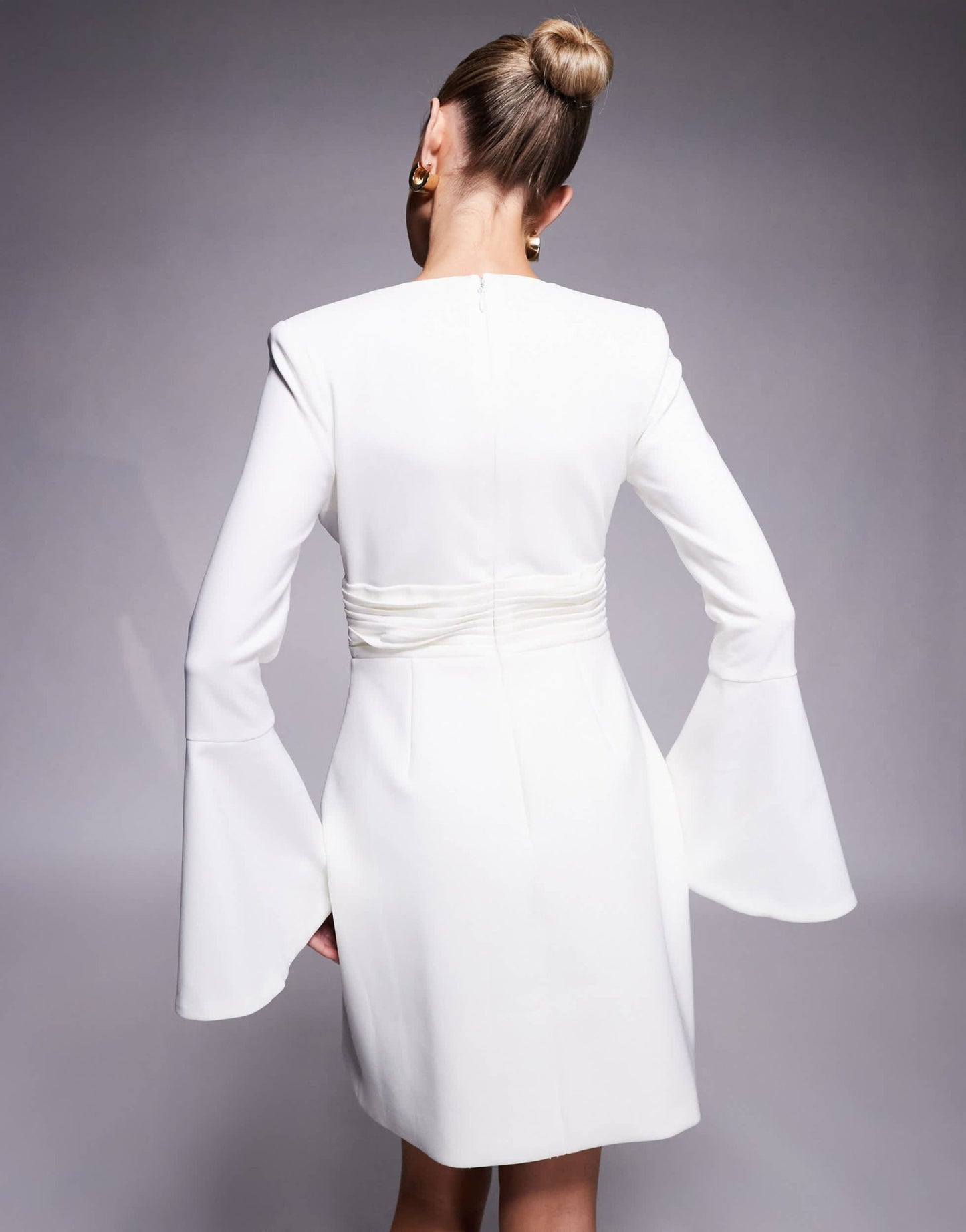 Lavish Alice fluted sleeve rose button mini dress in white - ASOS Sample Sale