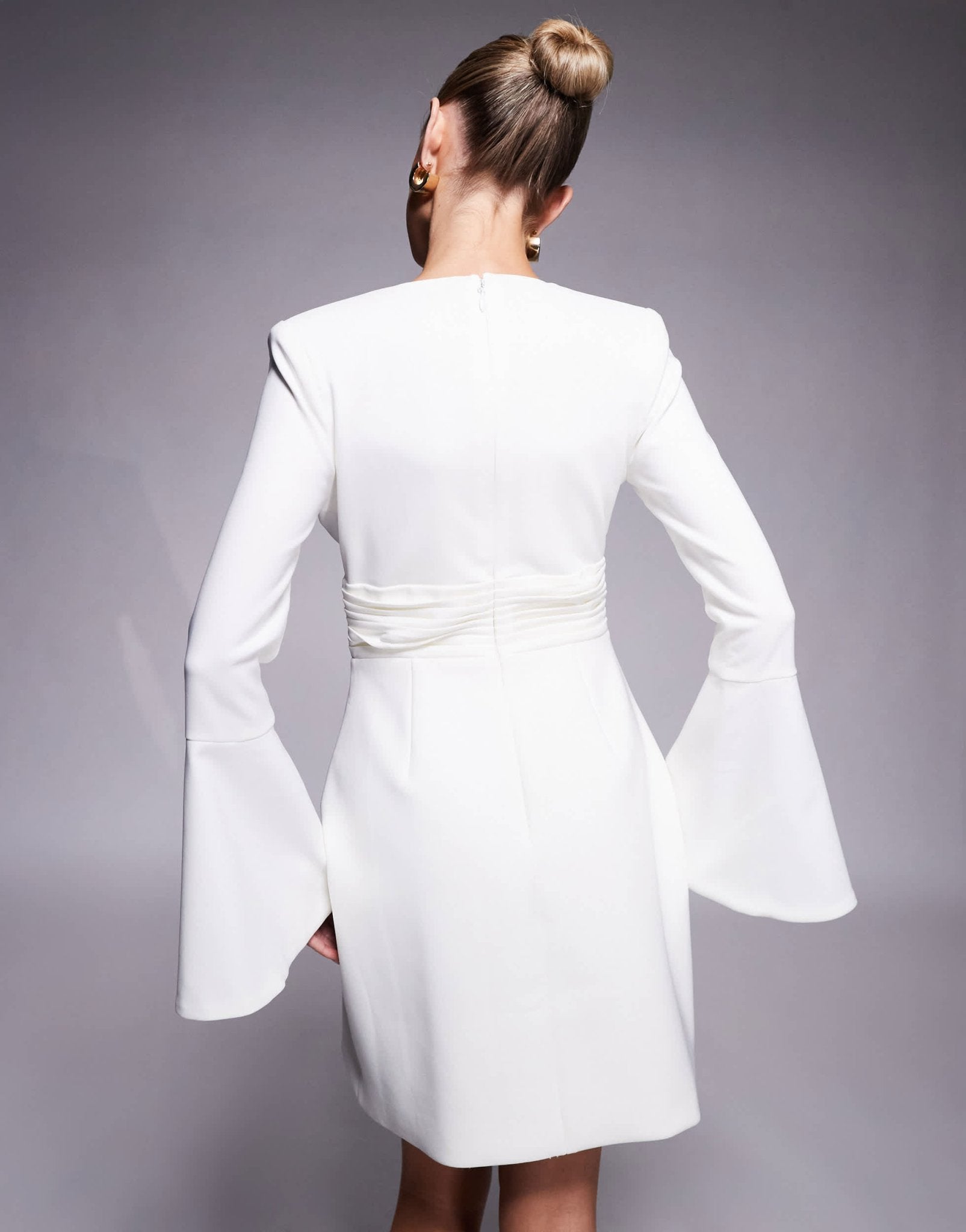 Lavish Alice fluted sleeve rose button mini dress in white - ASOS Sample Sale