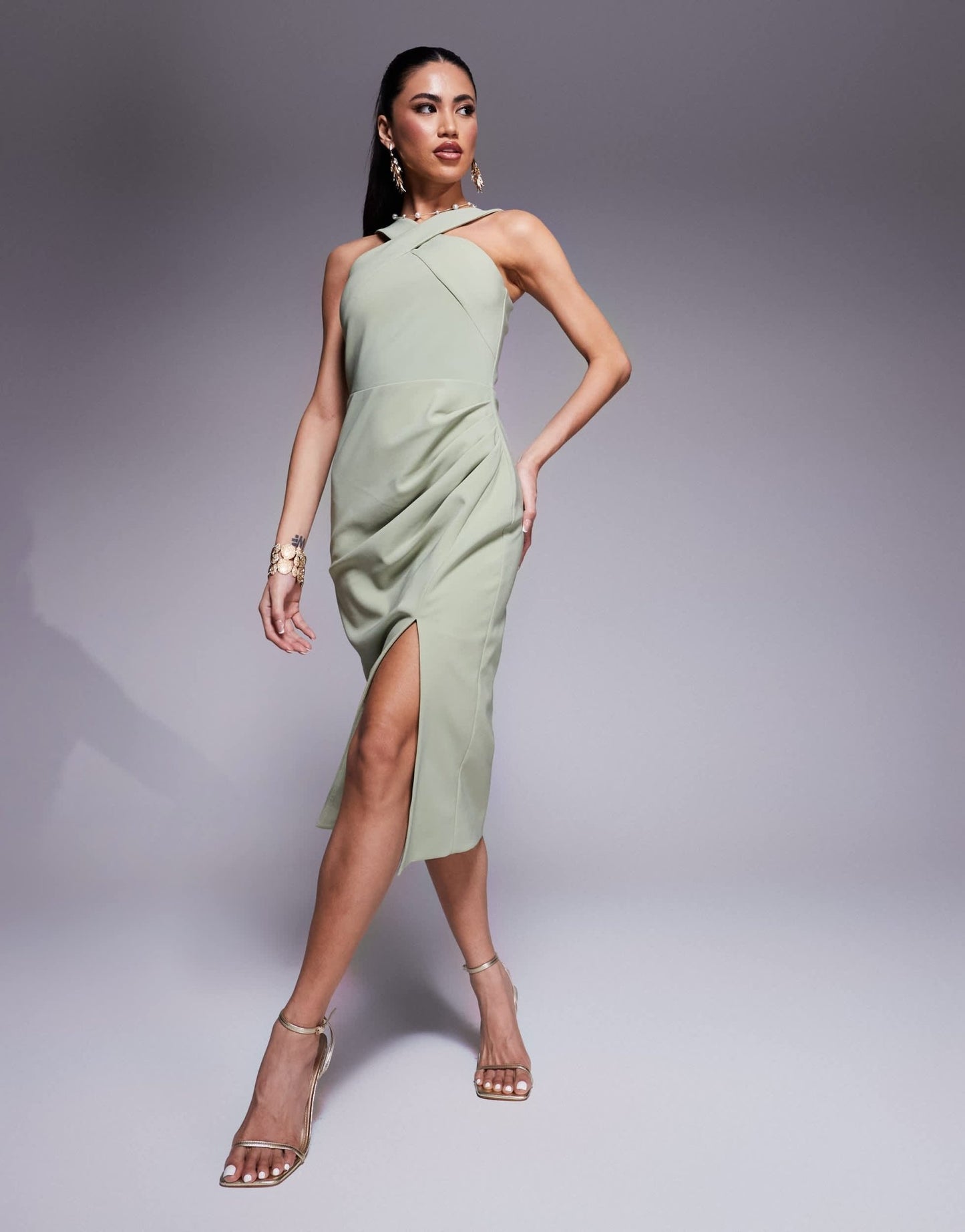 Lavish Alice halter neck midi dress in sage green - LGREEN - ASOS Sample Sale