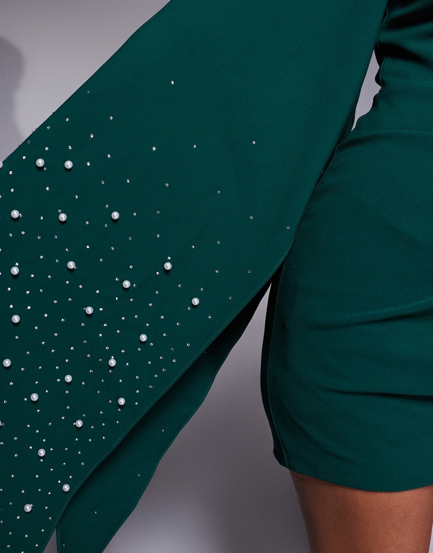 Lavish Alice one shoulder embellished cape mini dress in emerald green - ASOS Sample Sale