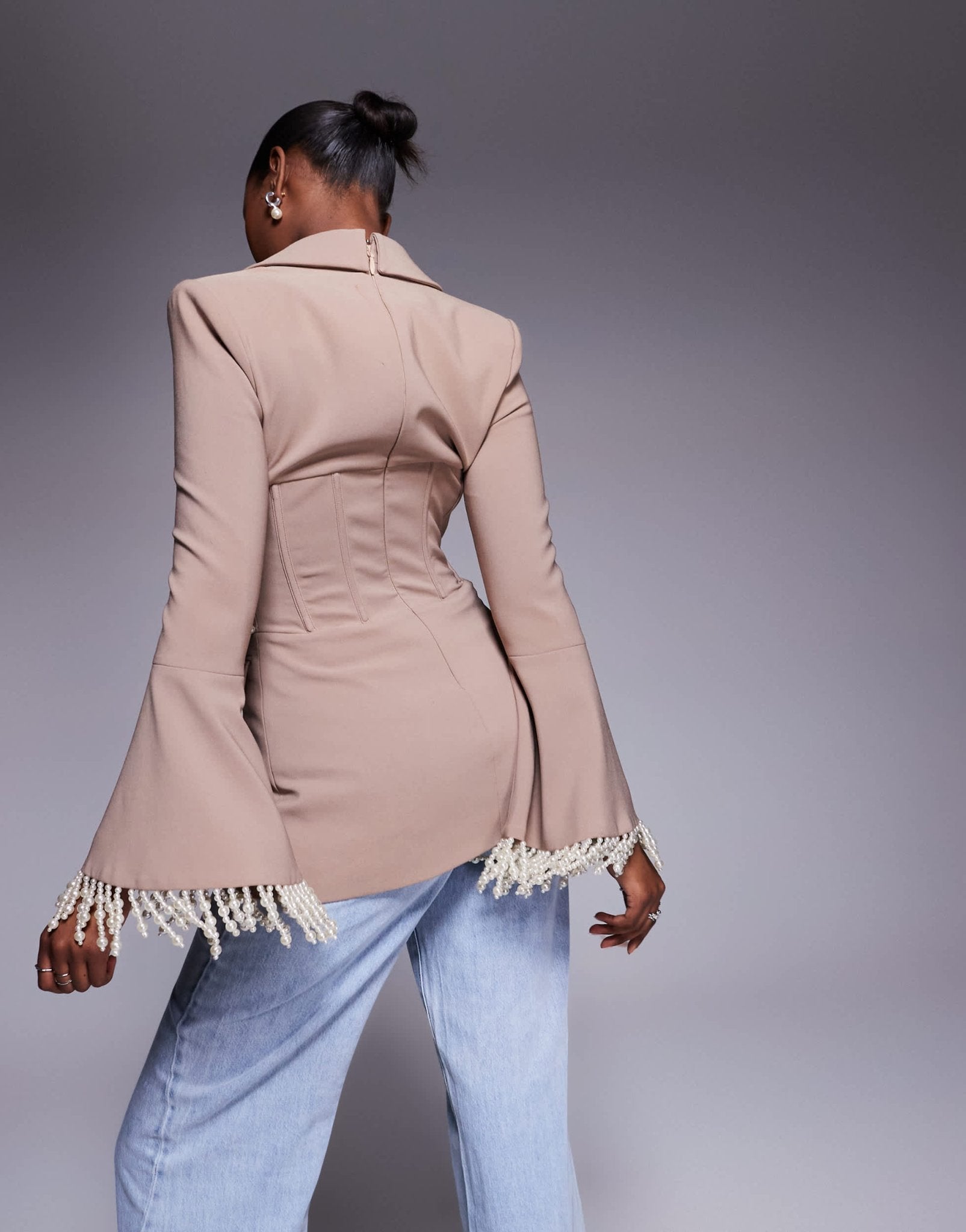 Lavish Alice pearl embellished blazer in mushroom - ASOS Sample Sale