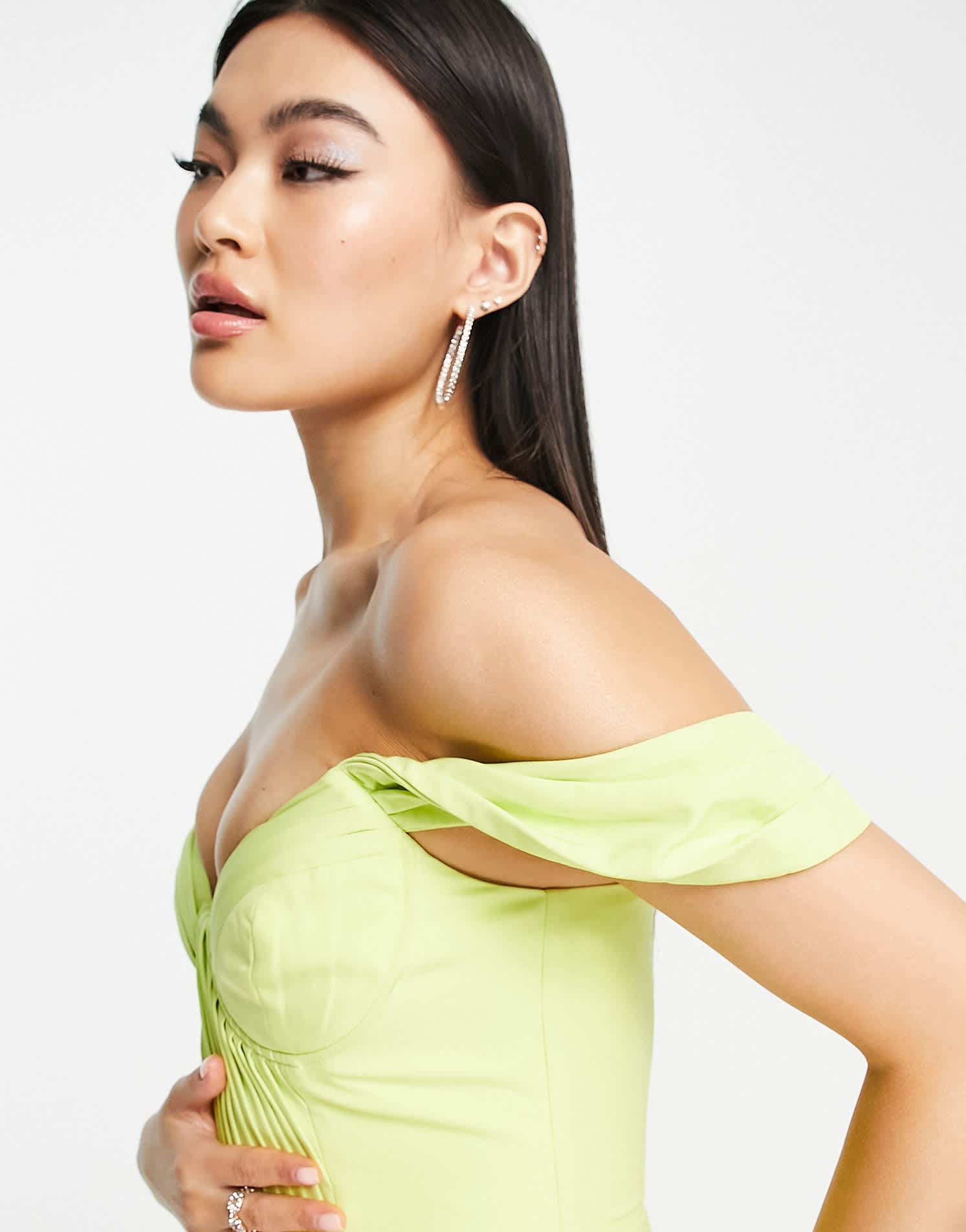 Lavish Alice pleat detail bardot midi dress lime green - ASOS Sample Sale