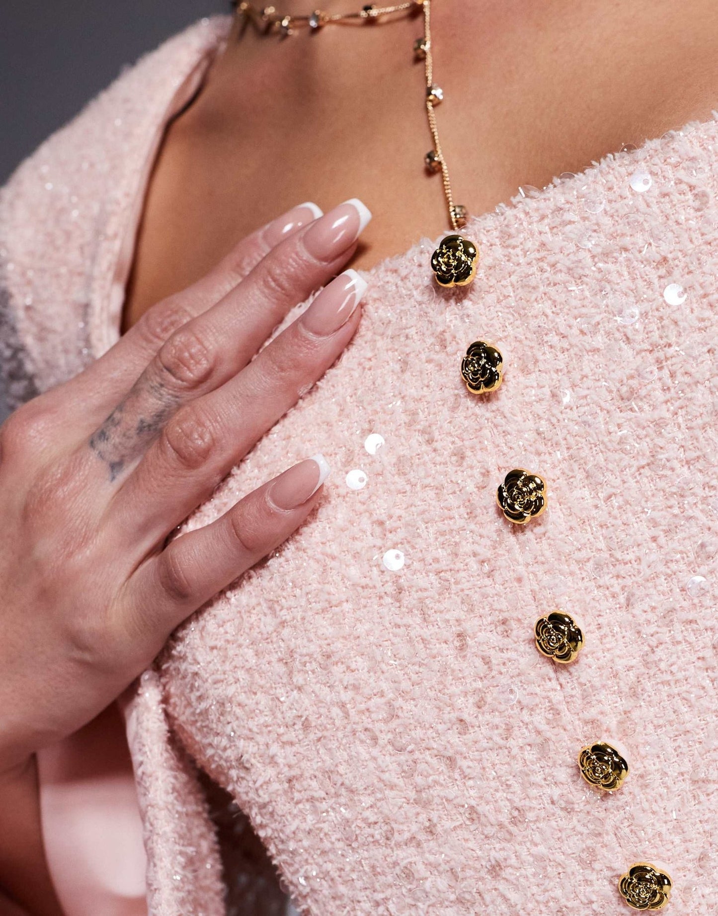 Lavish Alice sequin boucle fluted sleeve mini dress in pink - ASOS Sample Sale