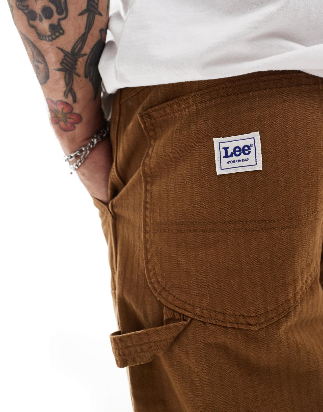 Lee Double Knee Carpenter relaxed straight herringbone cotton trousers in tan - ASOS Sample Sale