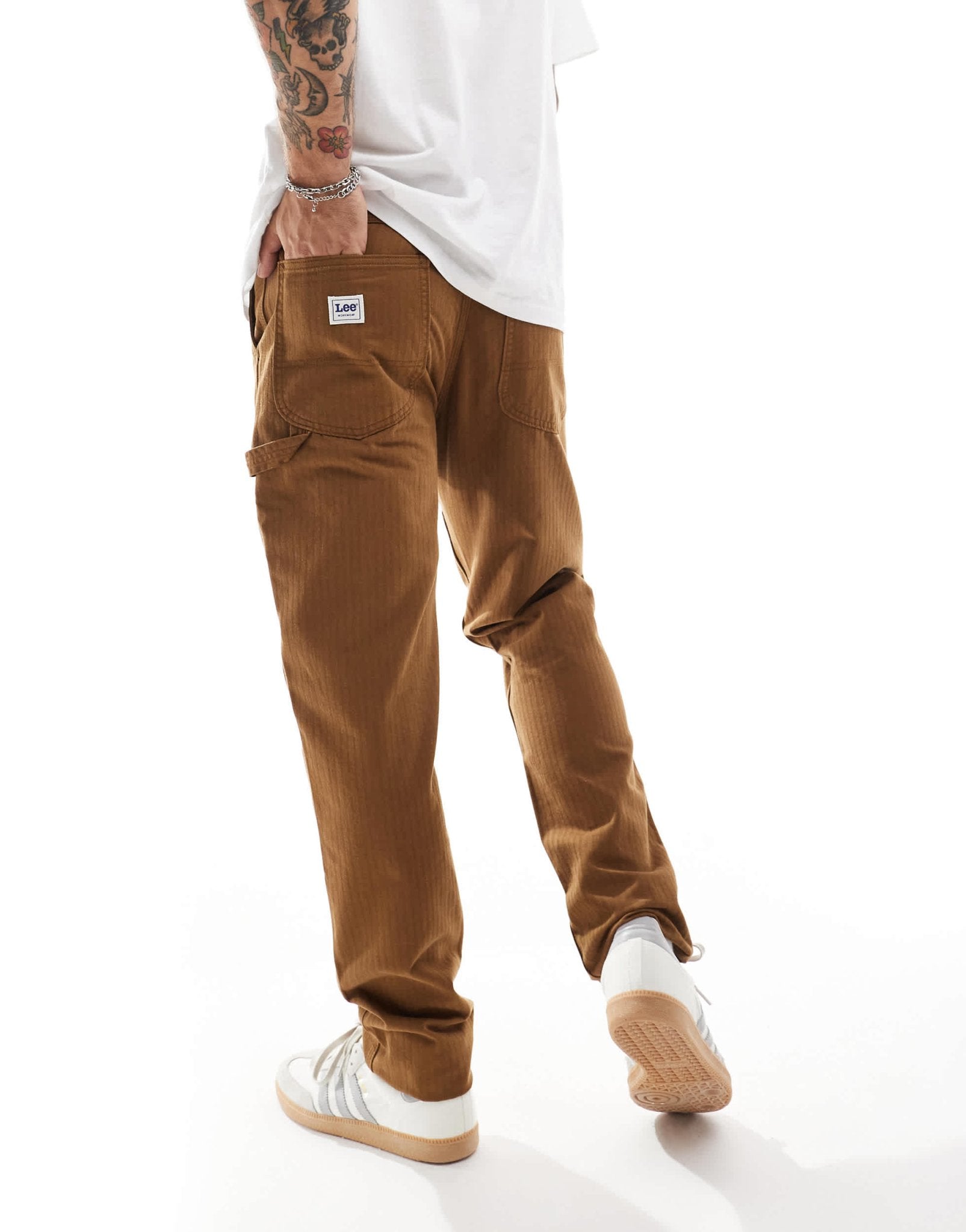 Lee Double Knee Carpenter relaxed straight herringbone cotton trousers in tan - ASOS Sample Sale