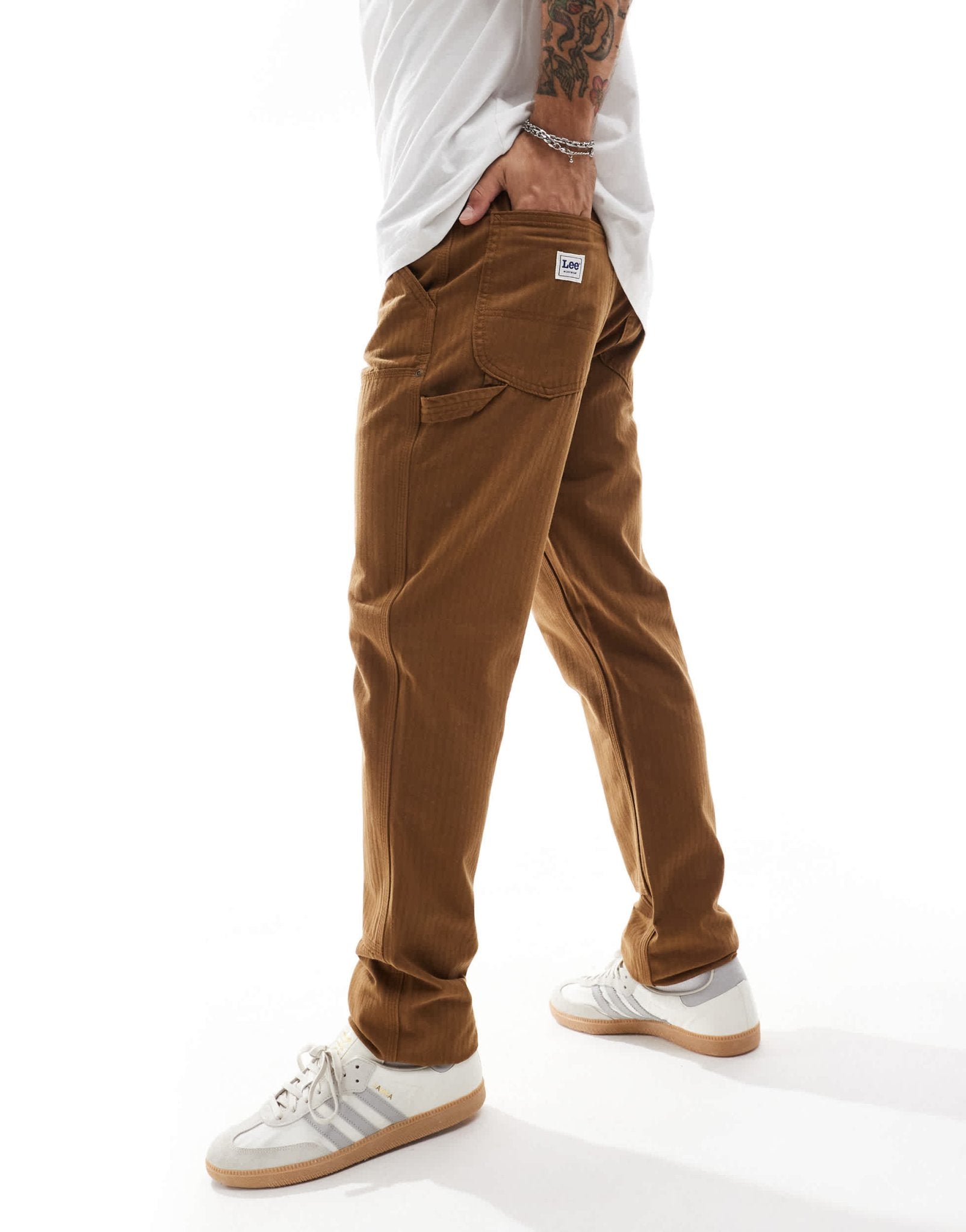 Lee Double Knee Carpenter relaxed straight herringbone cotton trousers in tan - ASOS Sample Sale