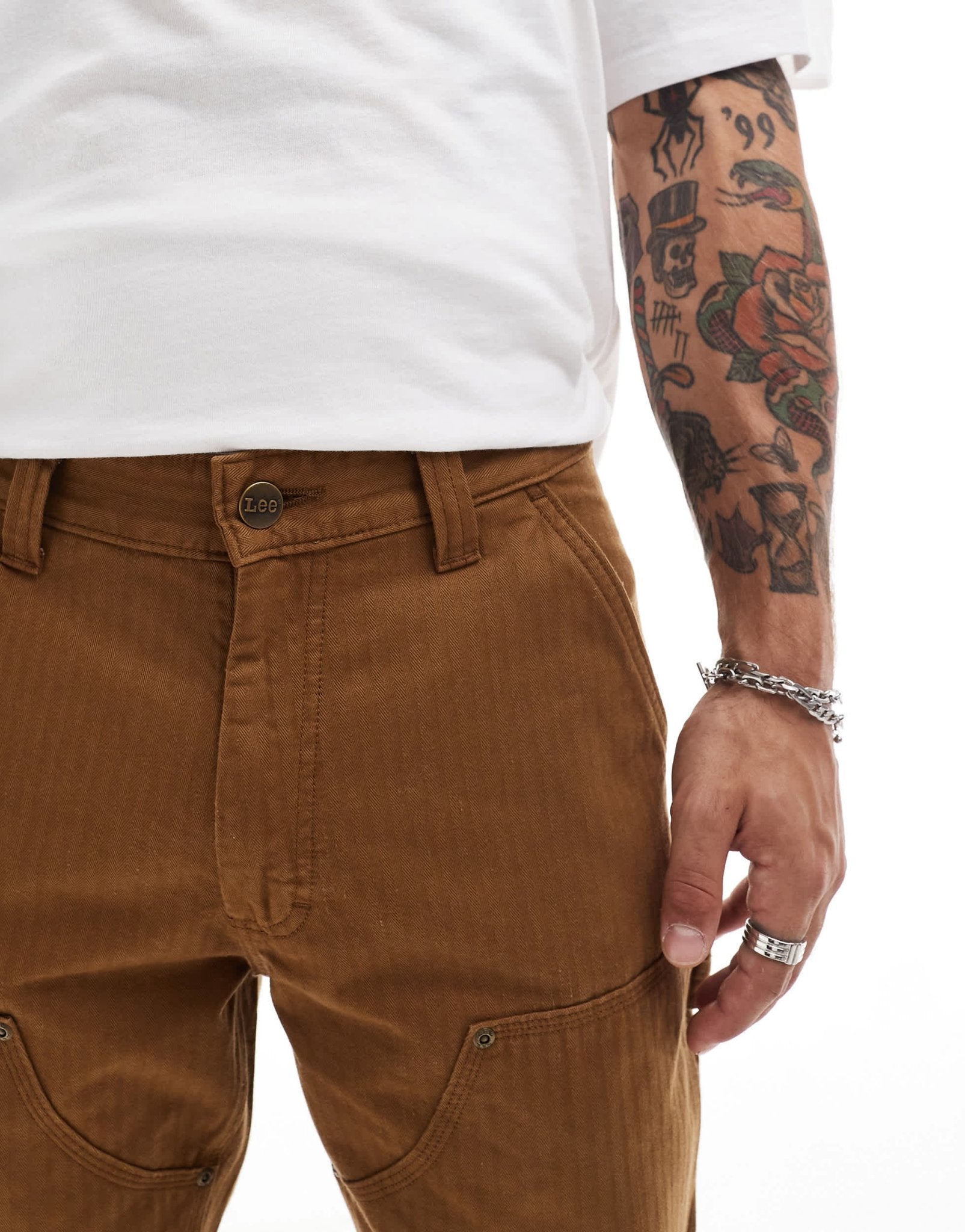 Lee Double Knee Carpenter relaxed straight herringbone cotton trousers in tan - ASOS Sample Sale