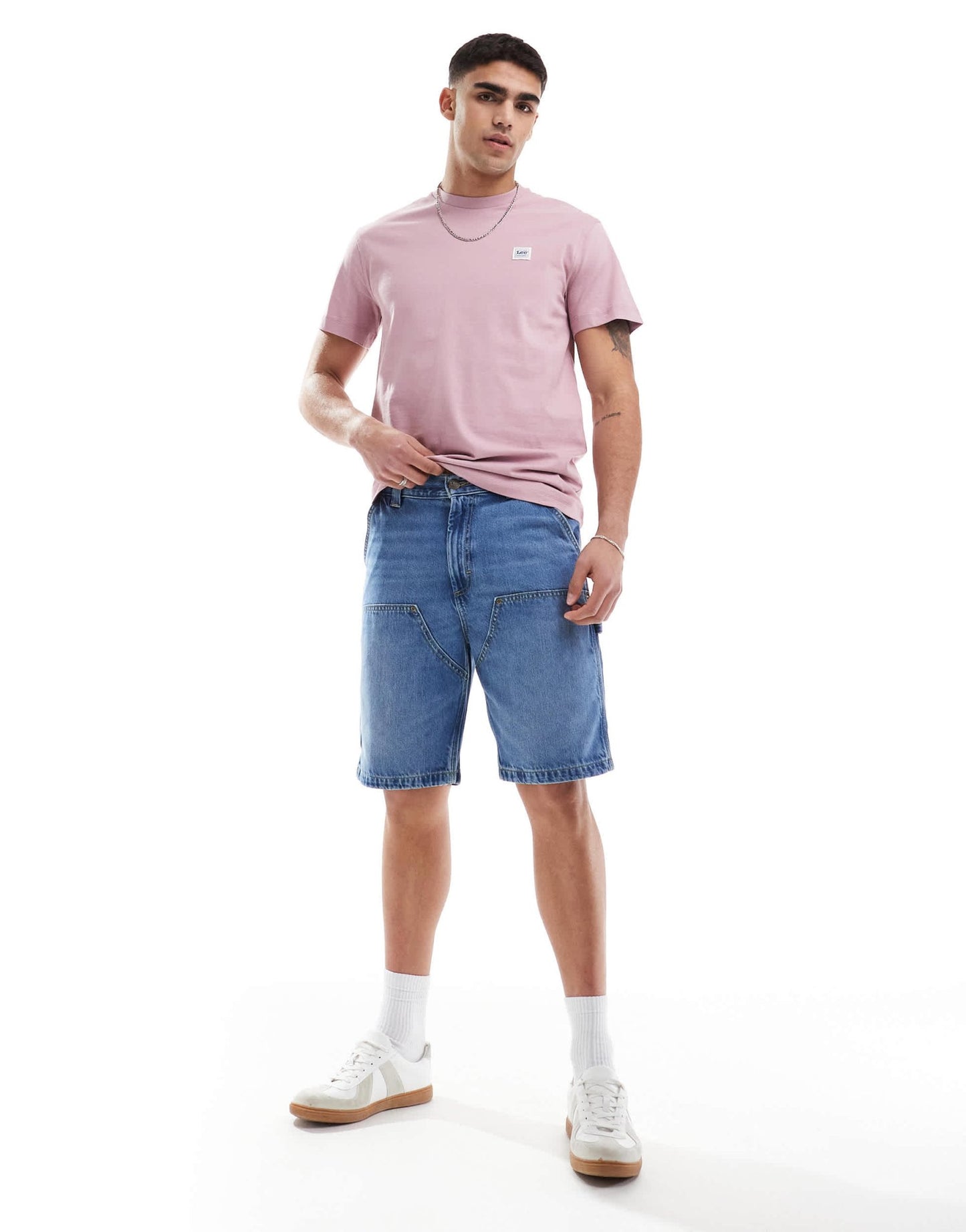 Lee relaxed fit double knee carpenter shorts in mid blue wash - ASOS Sample Sale