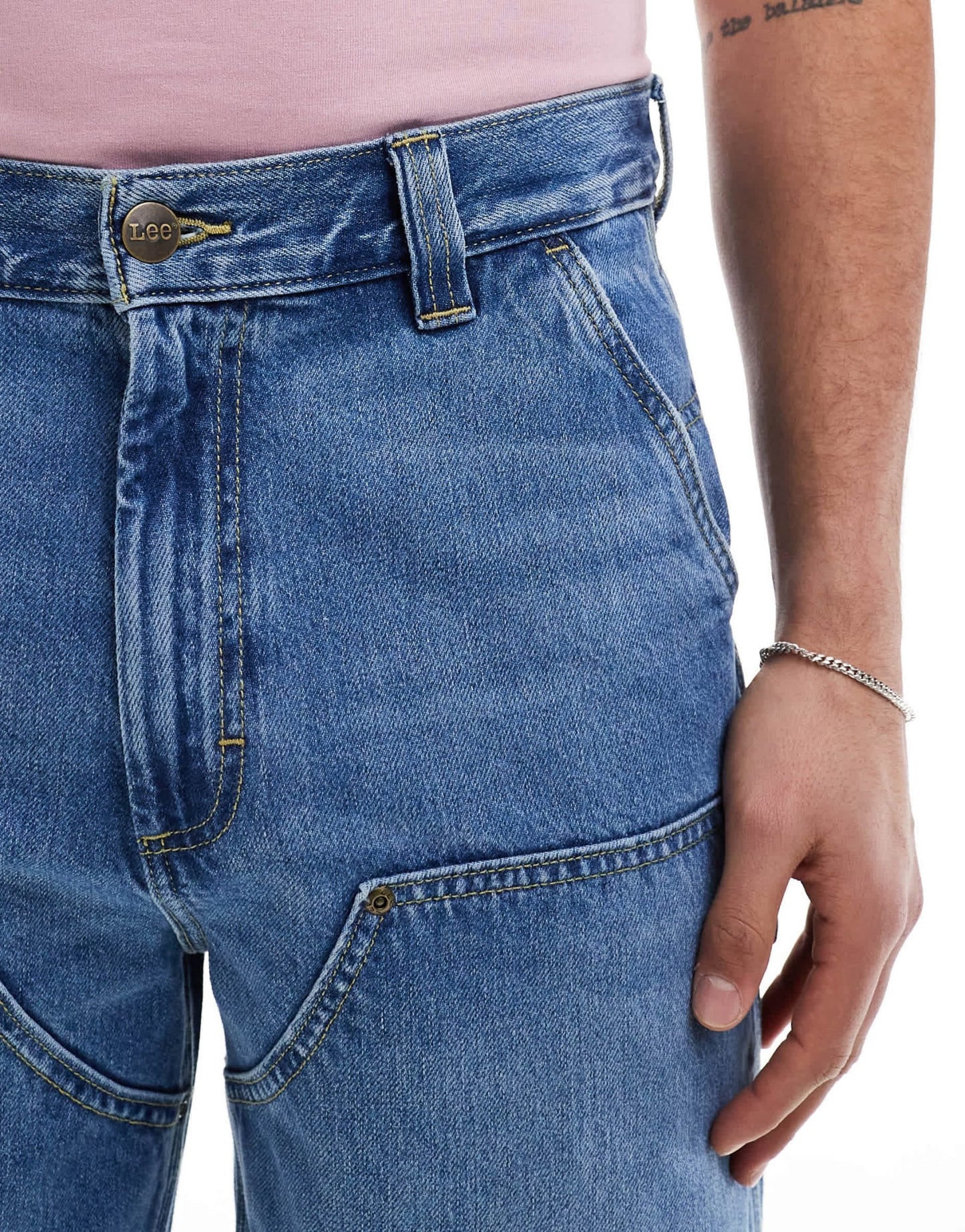 Lee relaxed fit double knee carpenter shorts in mid blue wash - ASOS Sample Sale