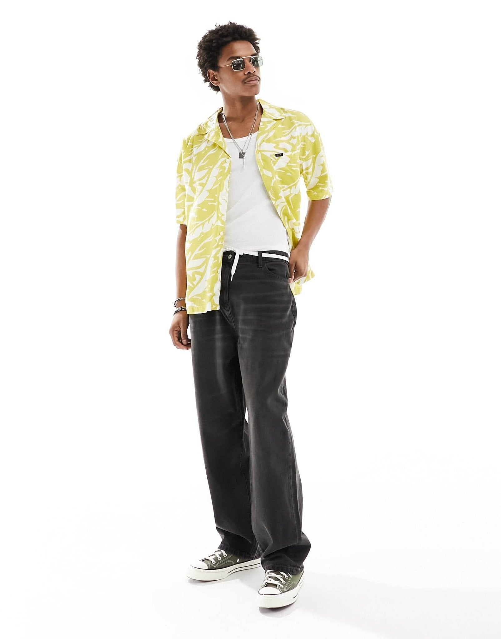 Lee short sleeve revere collar leaf print shirt in yellow - ASOS Sample Sale
