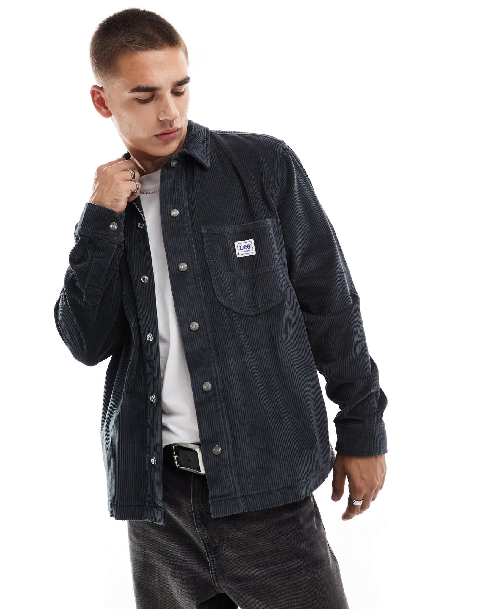 Lee unisex worker cord overshirt relaxed fit in charcoal - ASOS Sample Sale