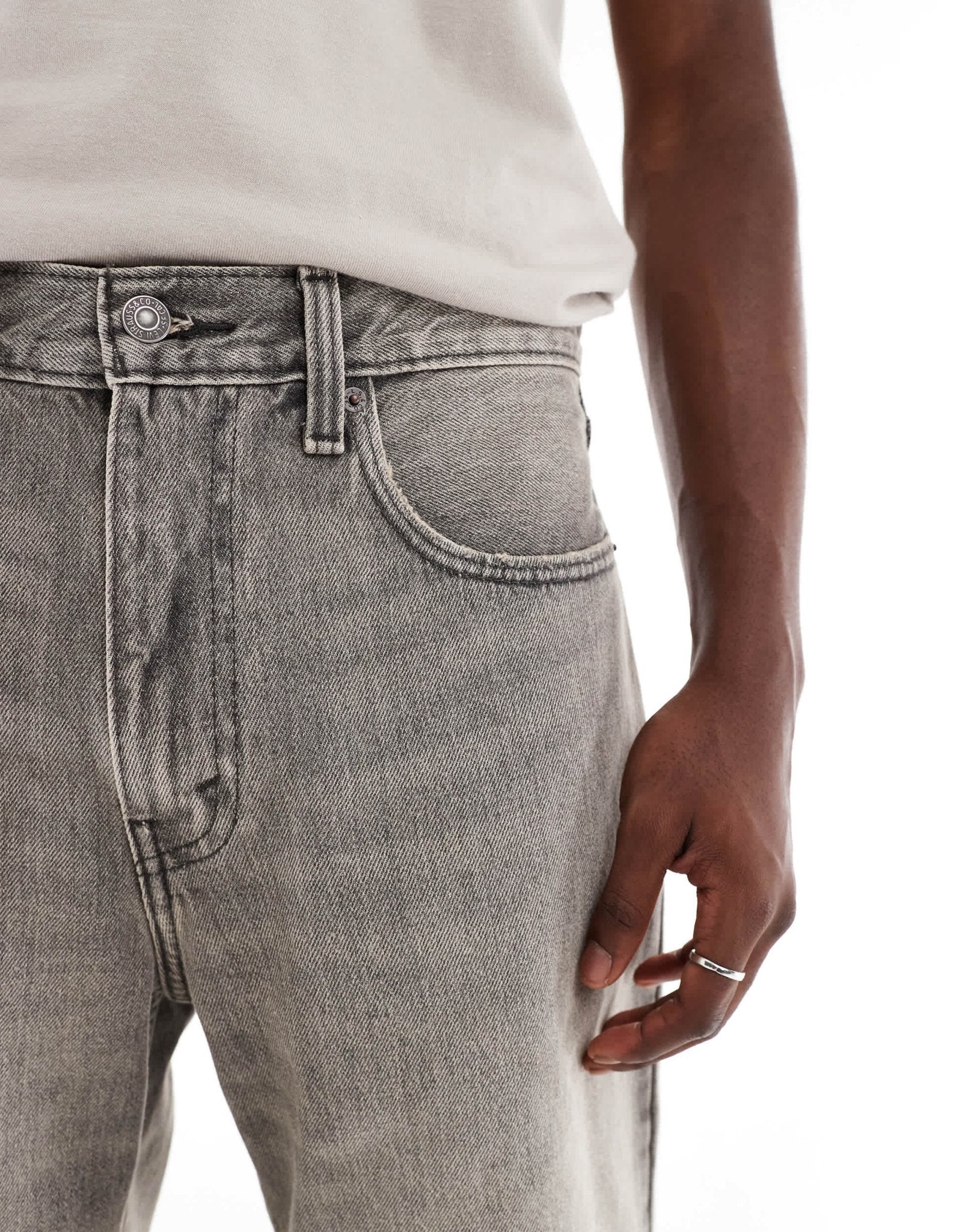 Levi's 469 loose fit 12inch denim shorts in grey wash - ASOS Sample Sale