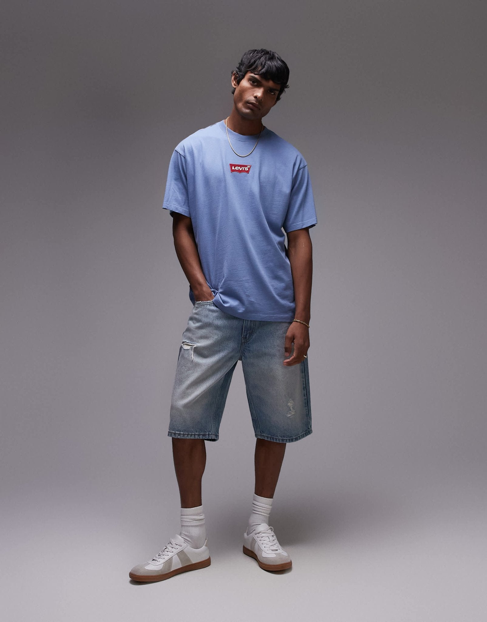 Levi's 469 loose fit distressed denim shorts in light wash - ASOS Sample Sale