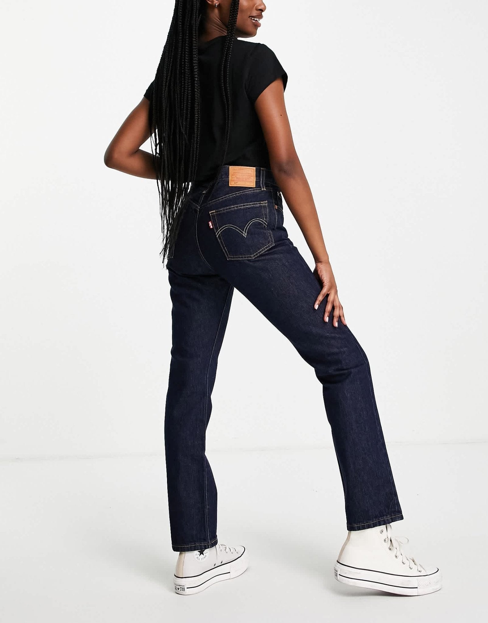 Levi's 501 high rise straight leg crop jean in dark wash blue - ASOS Sample Sale