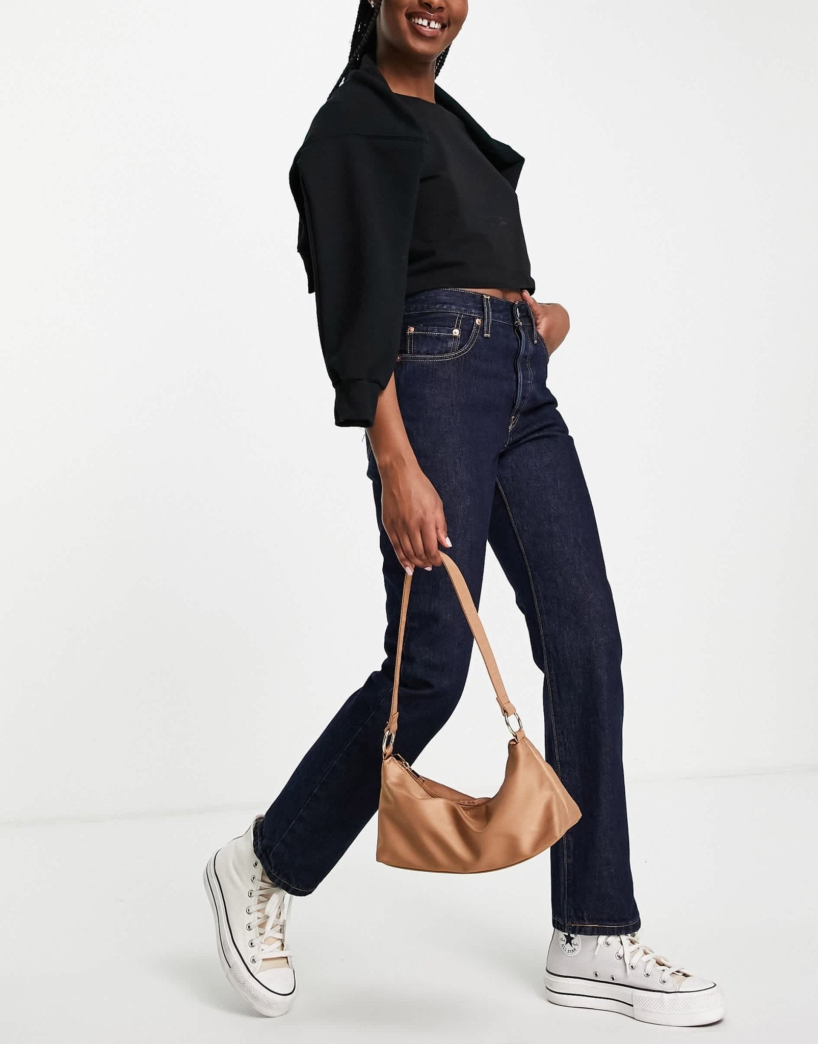 Levi's 501 high rise straight leg crop jean in dark wash blue - ASOS Sample Sale